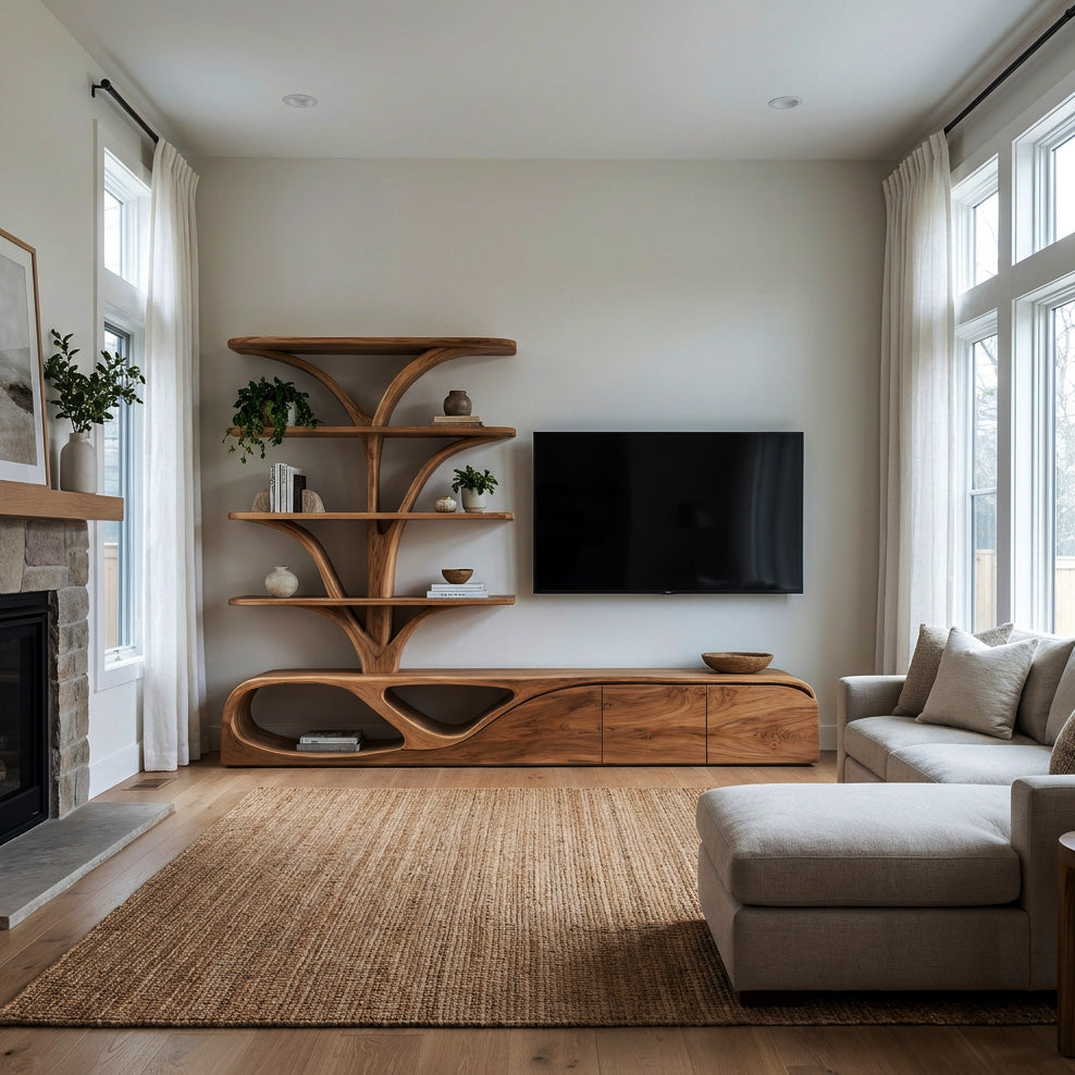Organic TV Shelf With Tree Shape Bookshelf For Living Room SITHHNTVC043