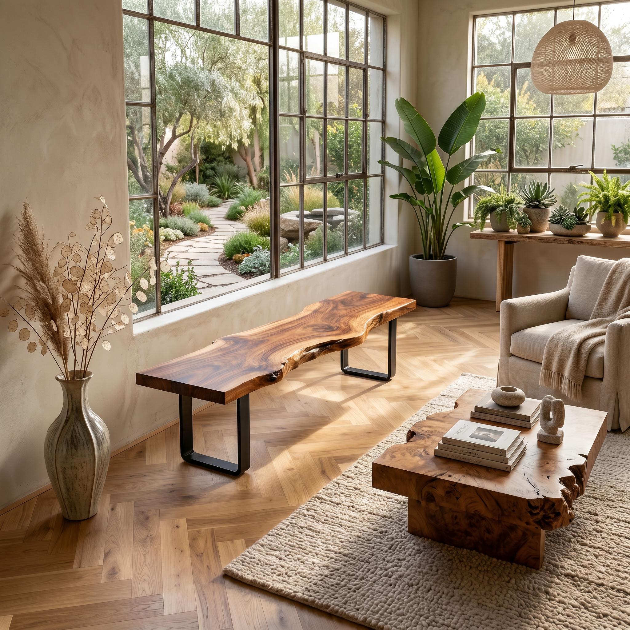 Contemporary Live Edge Long Bench For Sunroom Interior Area SILDTTNBEN017