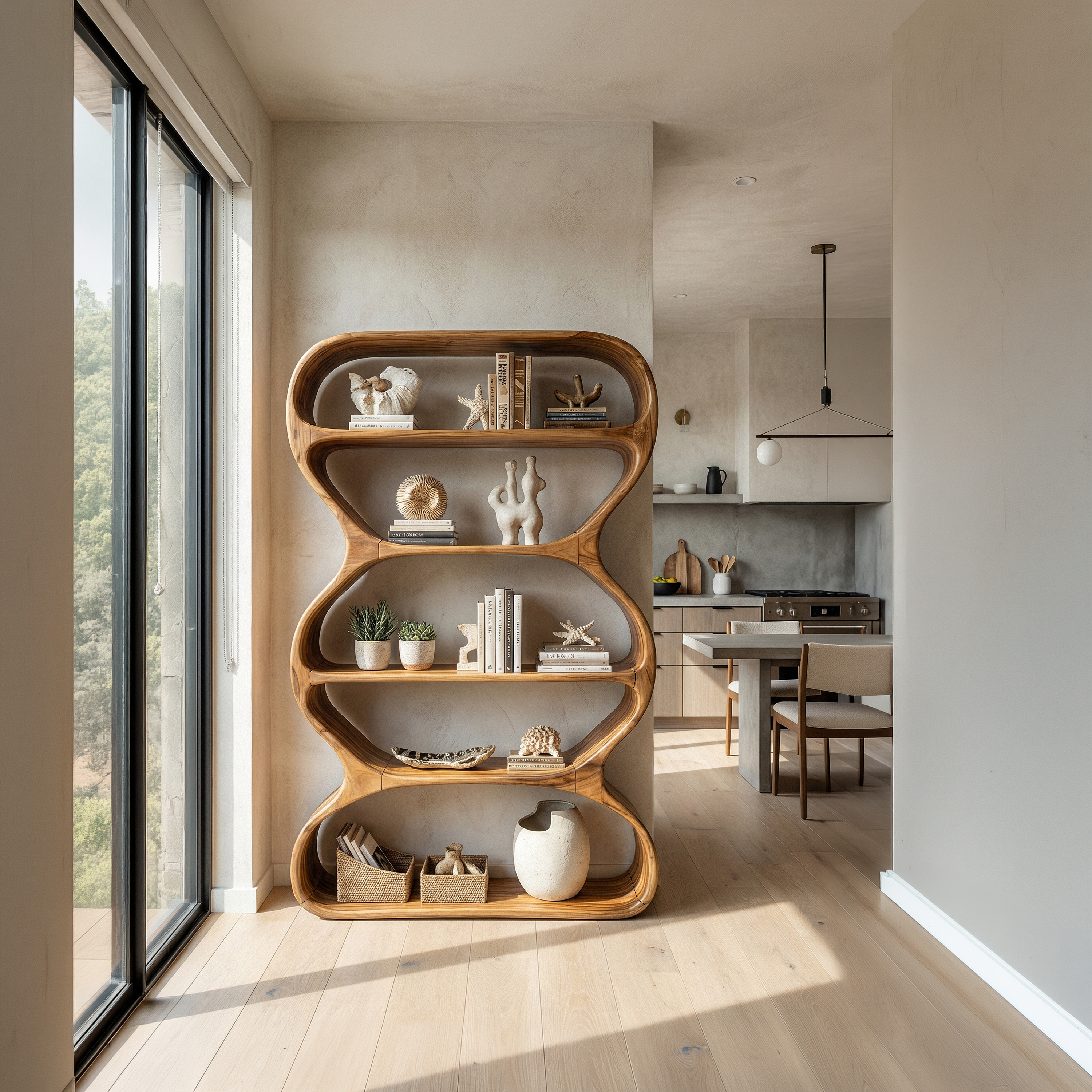 Contemporary Curved Bookshelf Living Room Display SILDTTRBS024