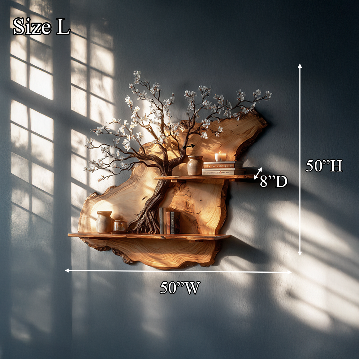 Rustic Tre Bookshelf Solid Wood Wall Art Decor Office SINLSATBS029