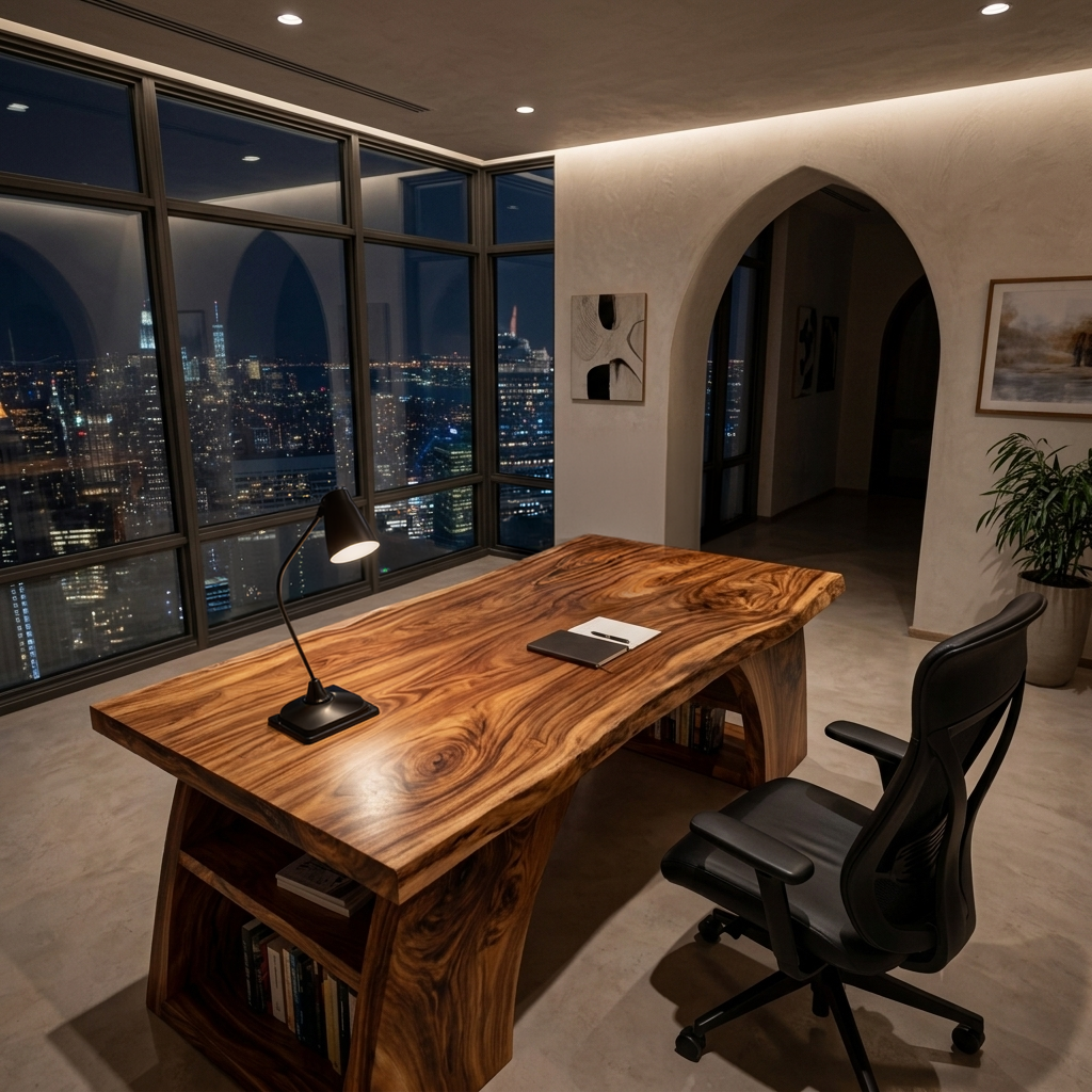 Contemporary Wooden Desk With Open Shelving For Home Office RTTHTTDE068
