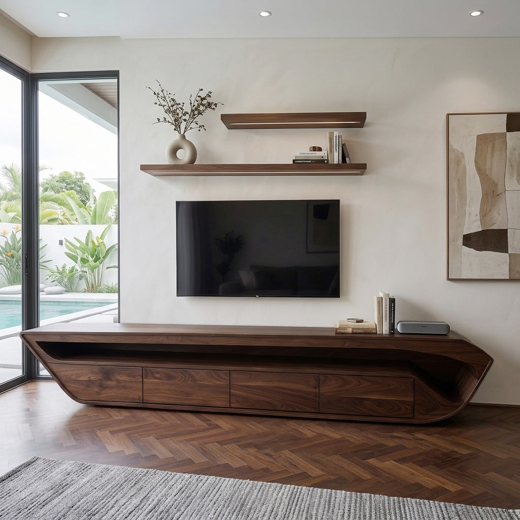 Modern Sculptural TV Console With Drawer For Living Room SITHHNTVC028