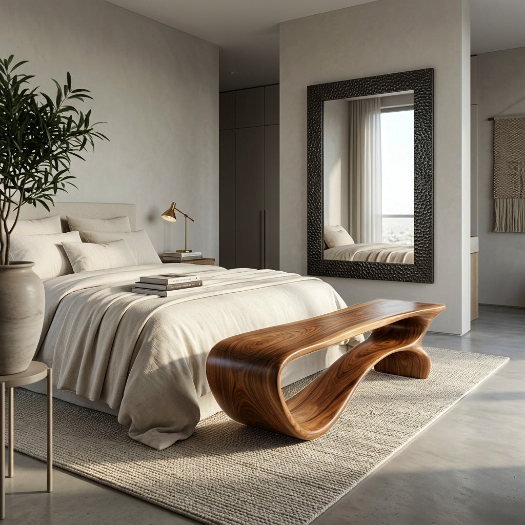 Minimalist Curved Natural Wood Bench For Living Room Decor RTTHHNCHR142