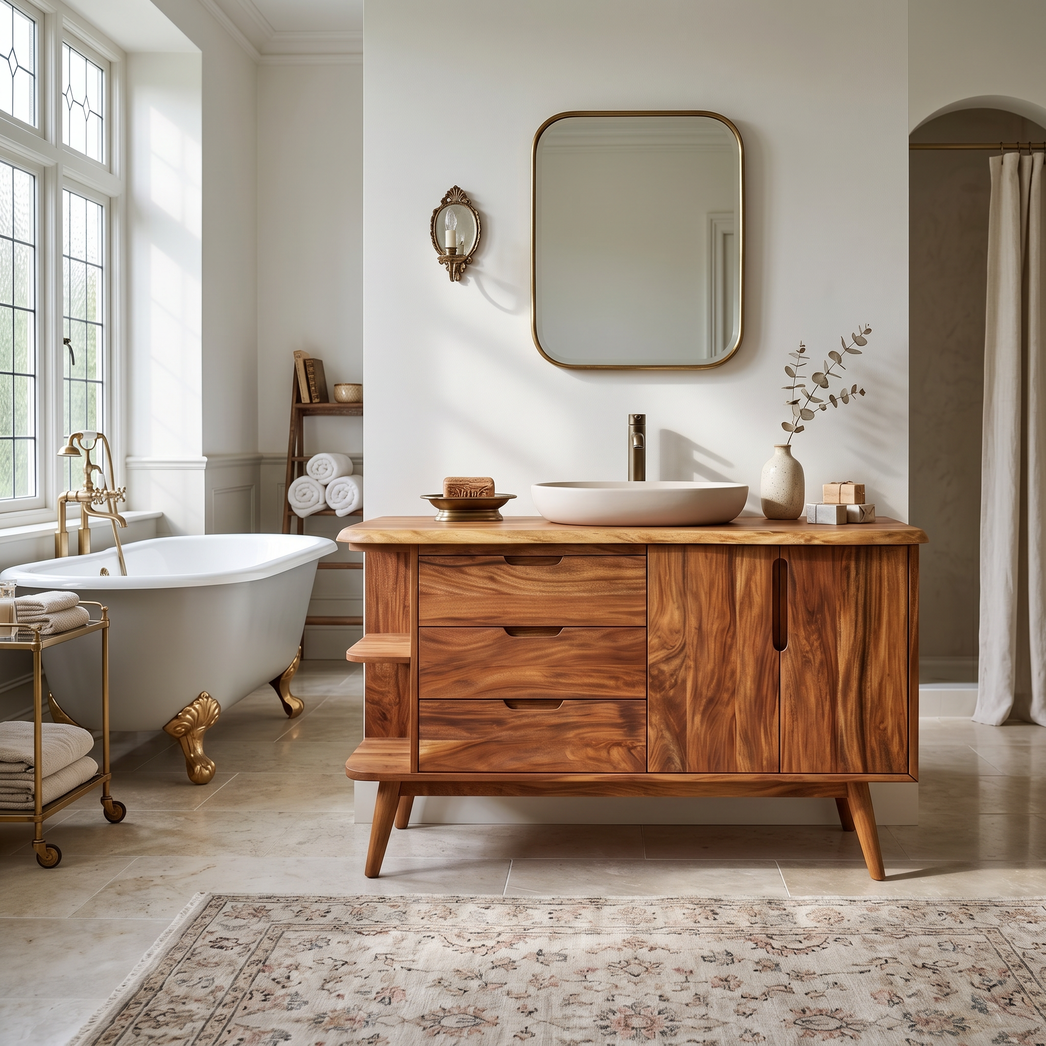 Resort Style Wood Double Vanity For Villa Bathroom SILDTTRBRV158