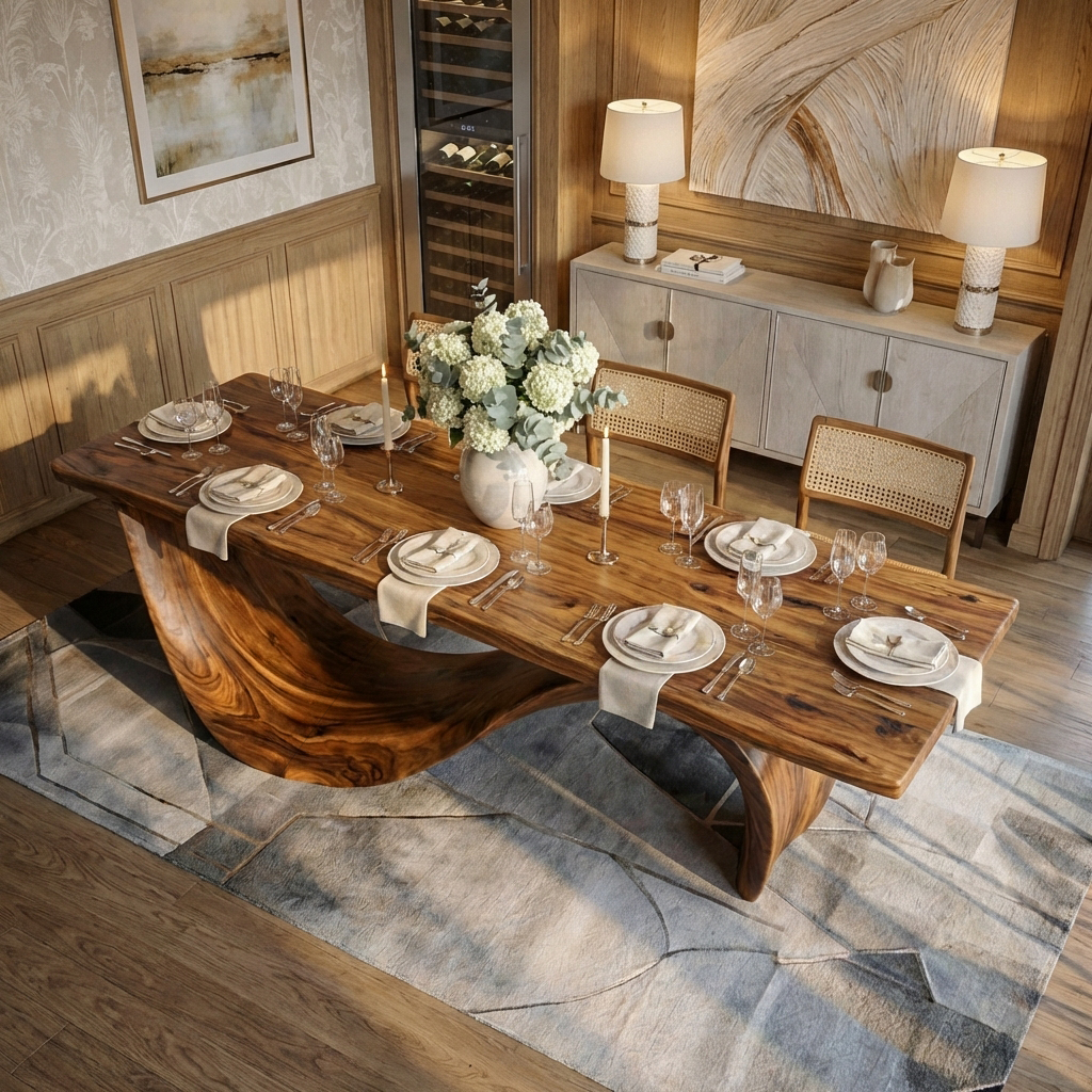 Modern Wooden Dining Table With Curved Base For Dining RTTHTTDN041