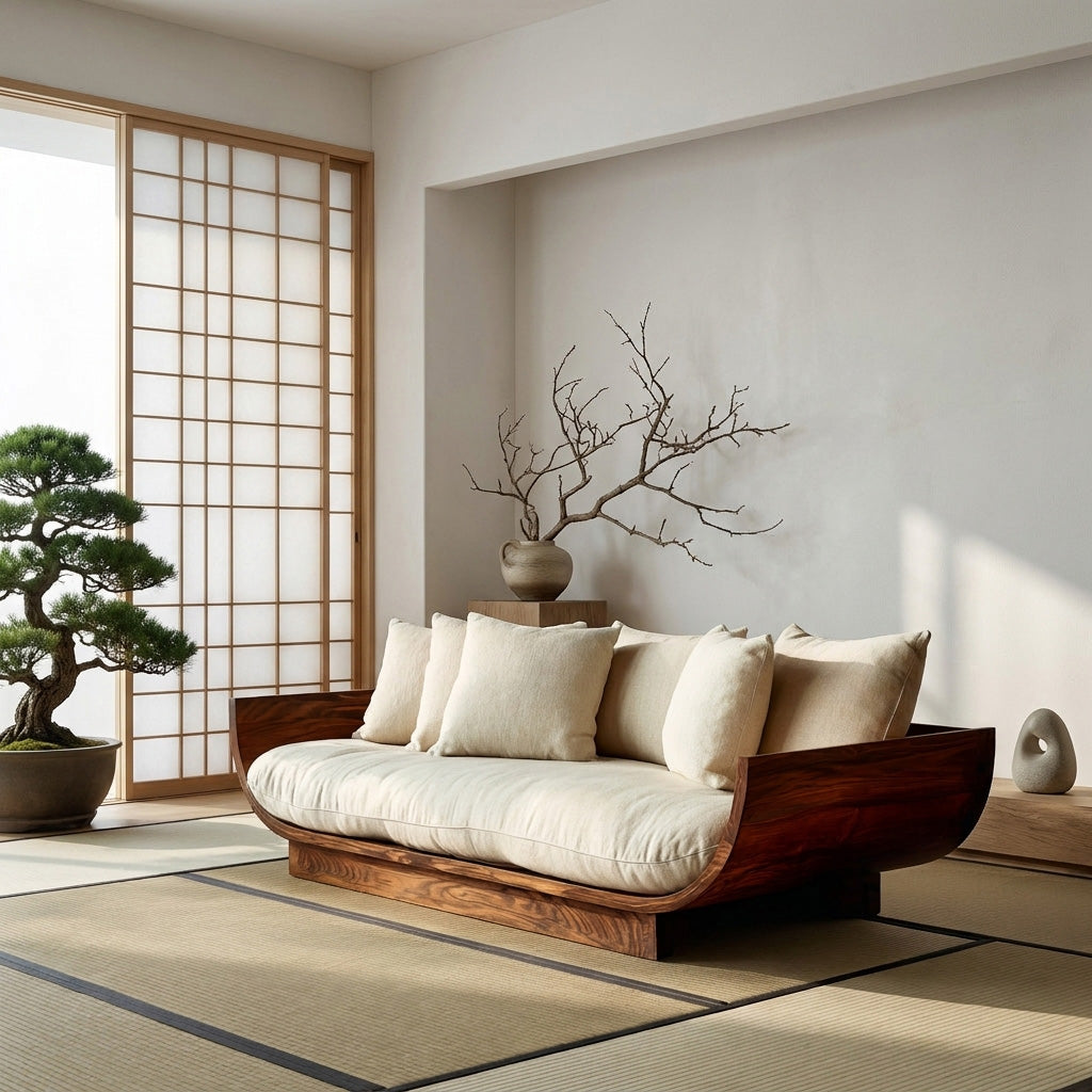 Wooden Sofa With Curved Form For Living Room RTTHHNSFA042