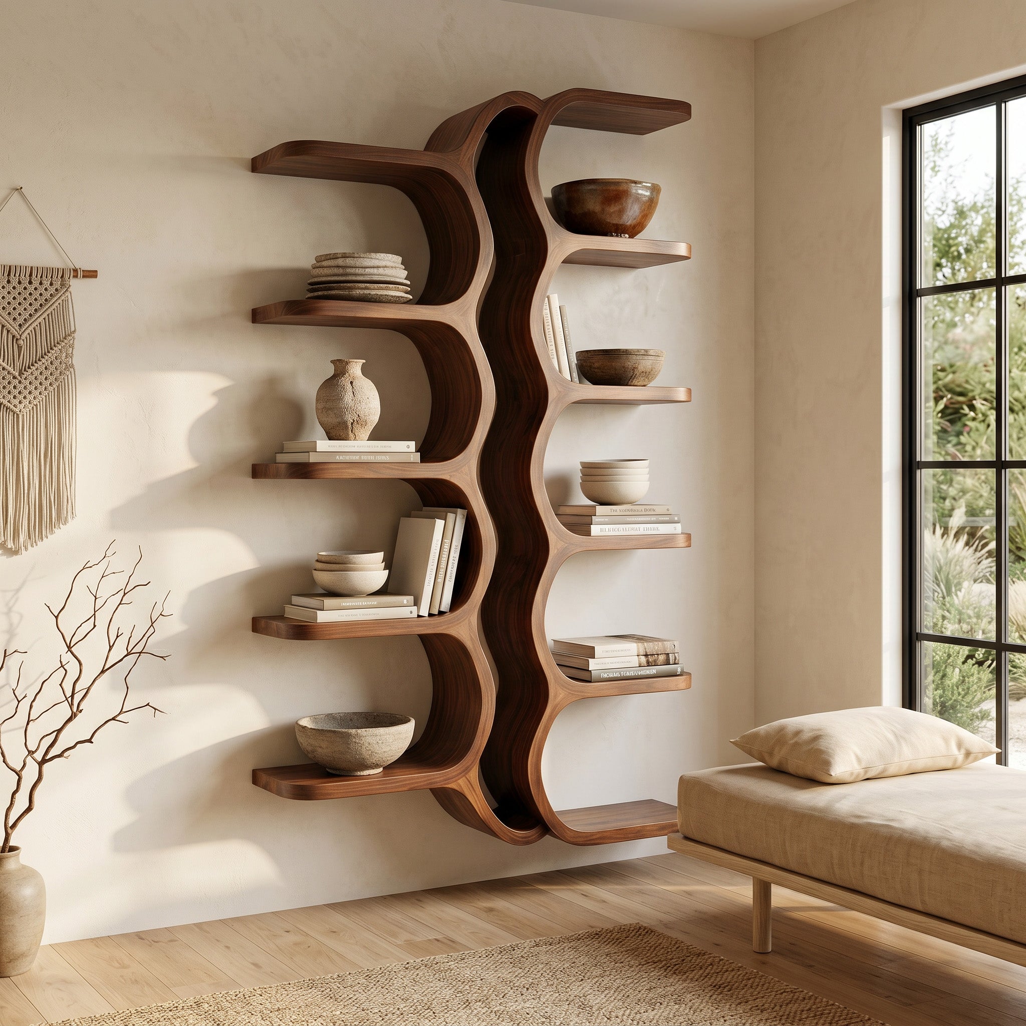 Organic Sculpture Wooden Wall Mounted Shelf For Living Room RTTHHNWMS033
