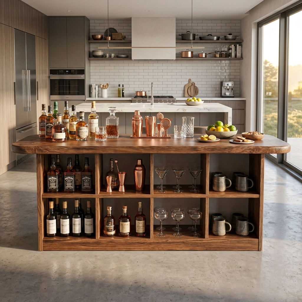 Wooden Bar Table With Storage For Compact Kitchen Or Coffee Bar SITHTTBTA005