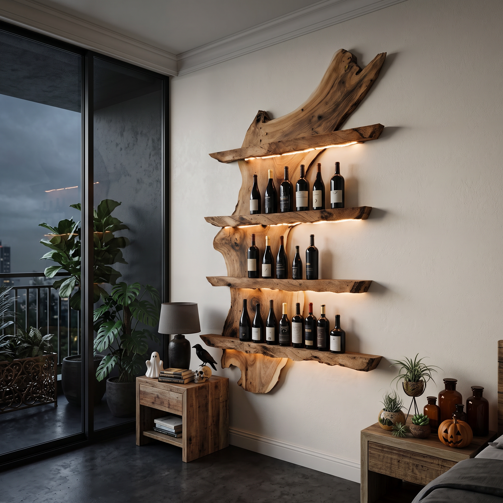 Handcrafted Solid Wood Wine Holder For Kitchen Halloween Style SILDTTRHWH002