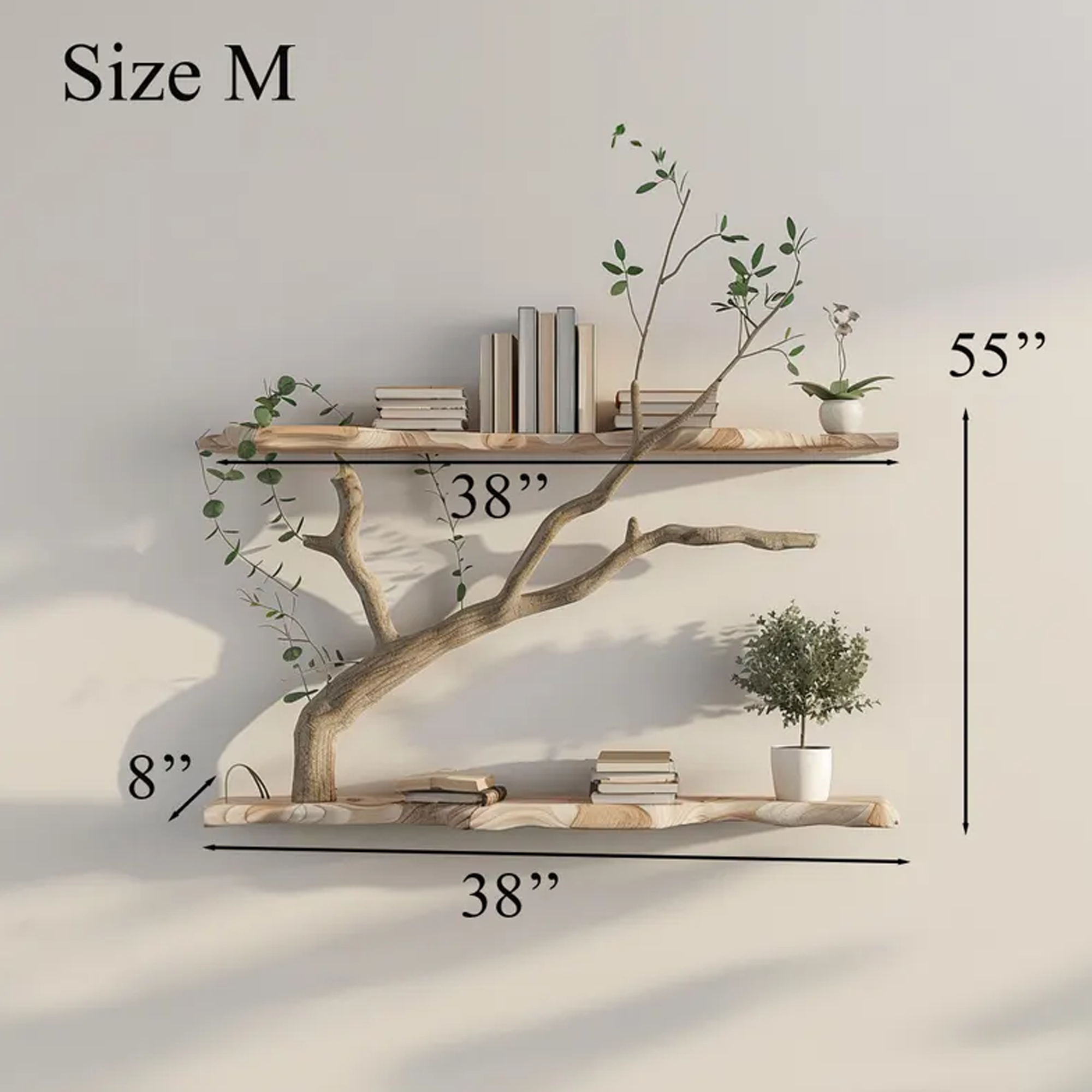 Mid Century Wooden Wall Bookshelf With Tree Branch Design Halloween Style SINLKIHW051