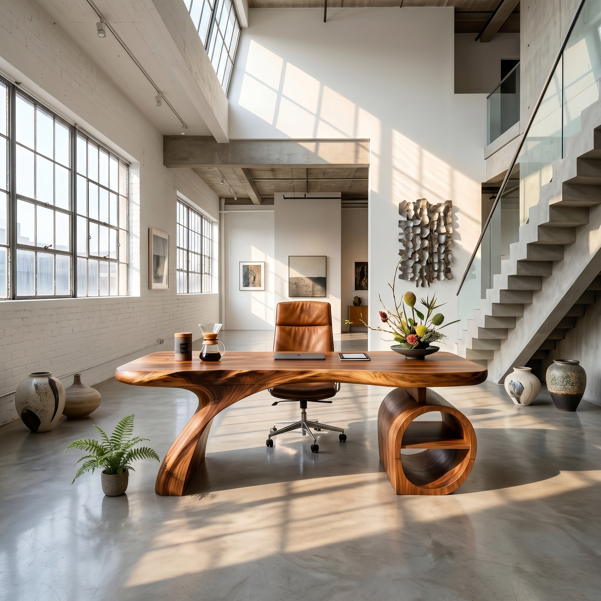 Modern Sculpted Desk With Open Storage For Home Office SILDTTNDE035