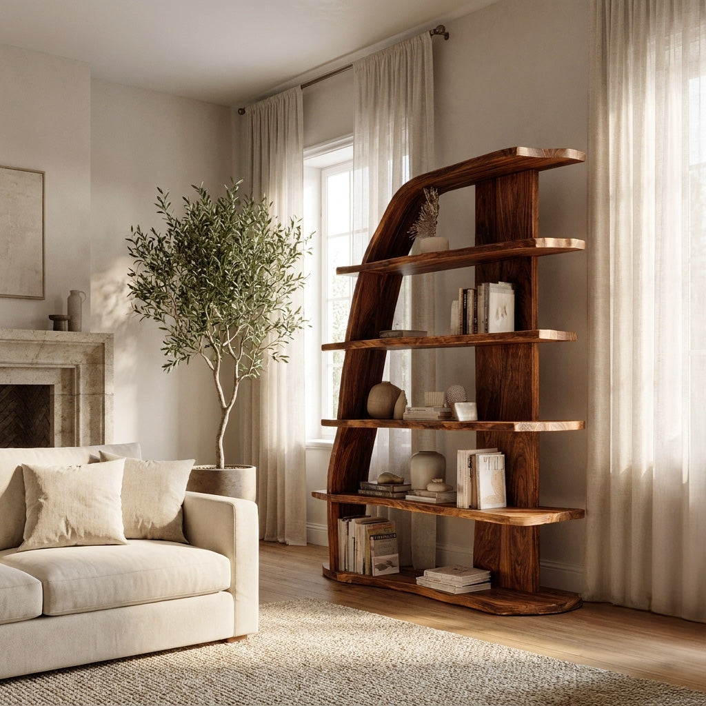 Mid Century Natural Wood Display Bookshelf For Living Room RTTHHNBS165