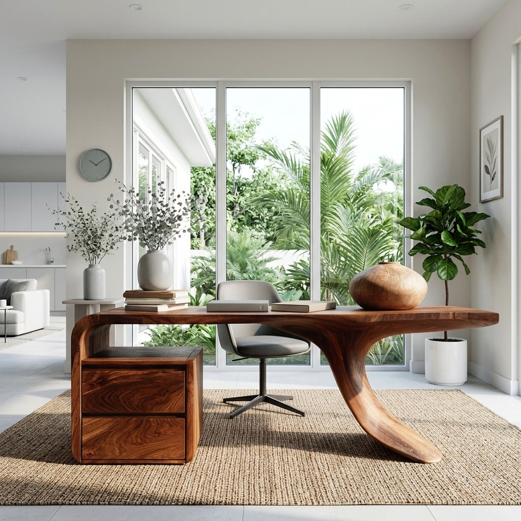 Modern Wooden Desk With Unique Curved Base For Workspace RTTHHNDE111