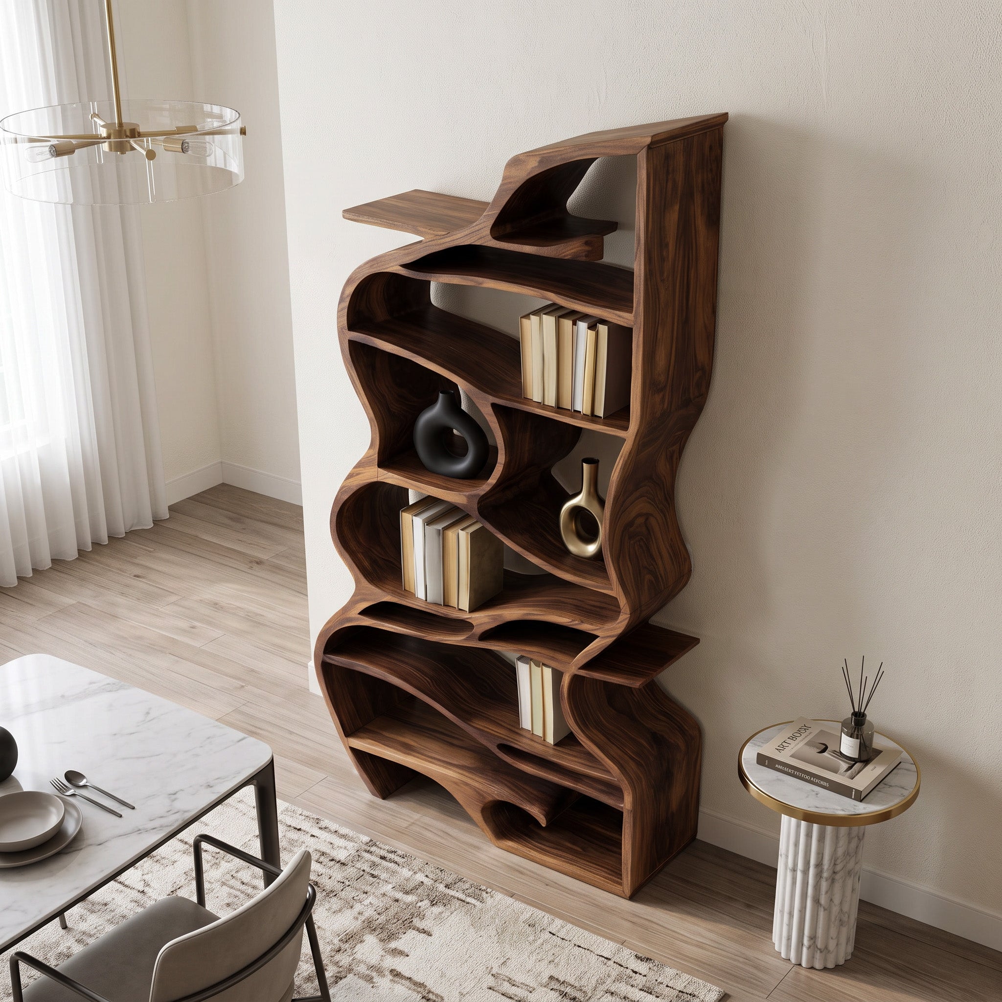 Handcrafted Sculpted Bookshelf With Organic Design For Living Room Or Office SITHHNBS031