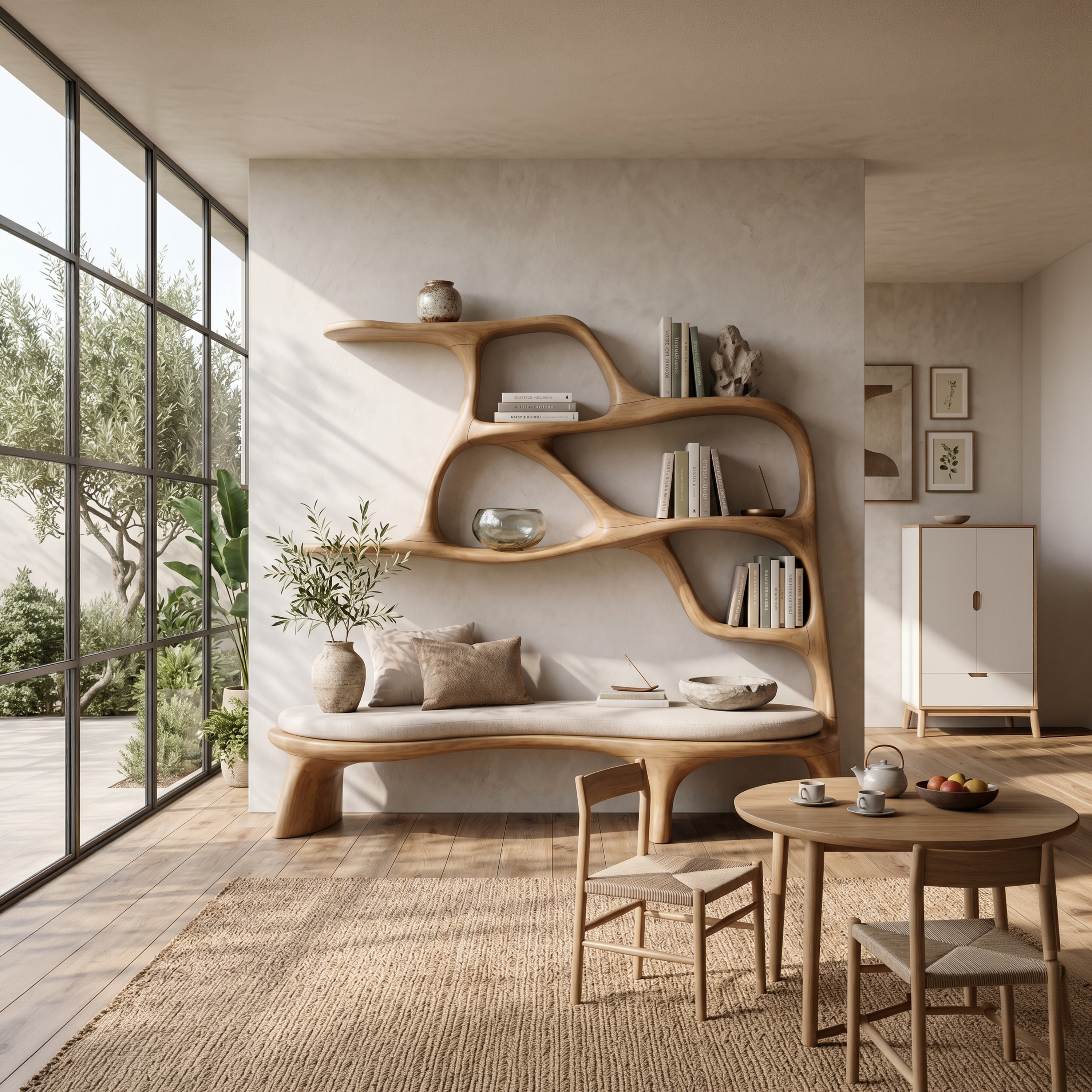 Minimalist Window Seat Bookcase For Modern Bedroom SILDTTNBS058
