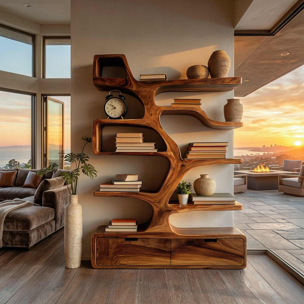Contemporary Wooden Bookshelf Sculpted Design For Living Space RTTHTTBS125