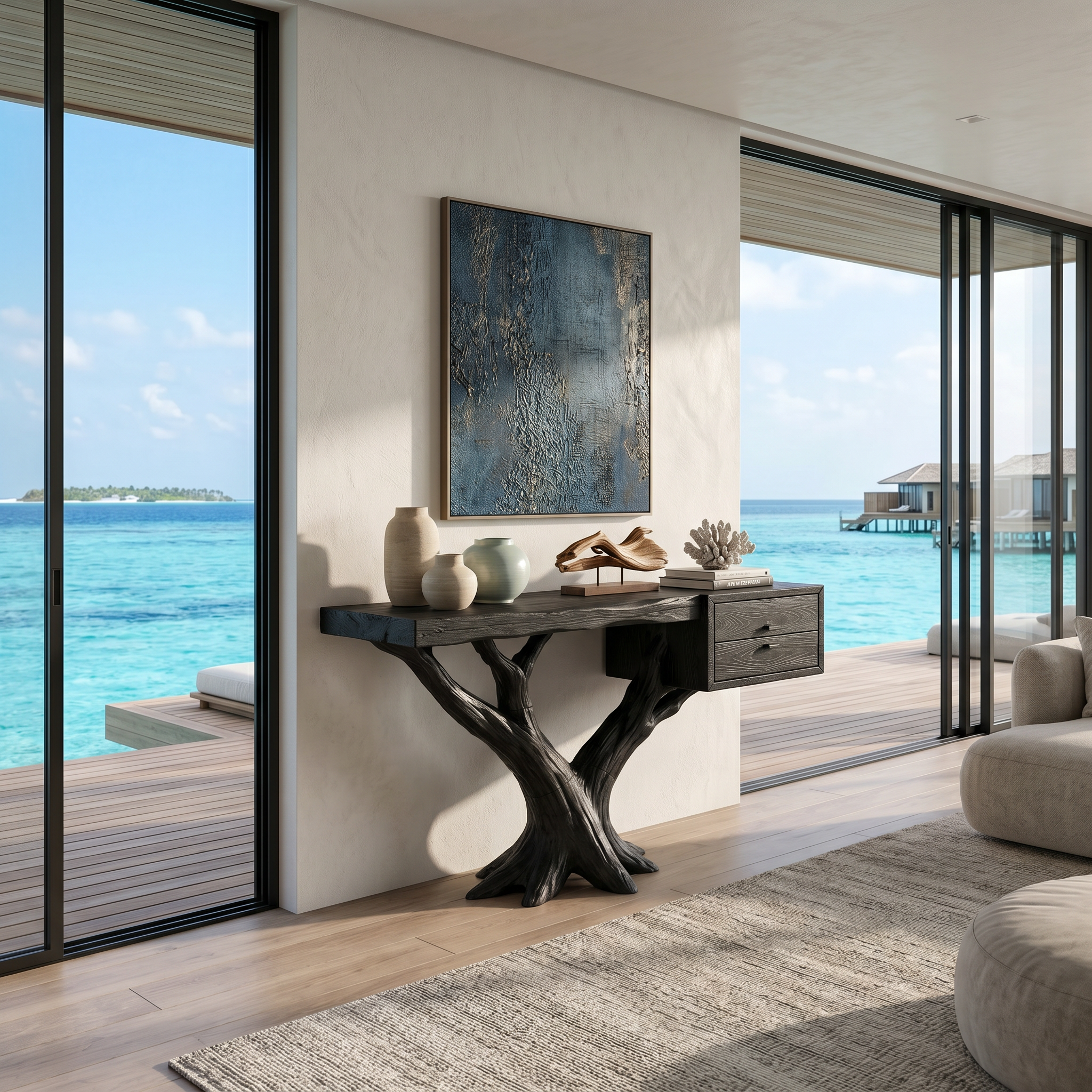 Contemporary Floating Tree Console Table Modern Hallway SILDTTRCS094