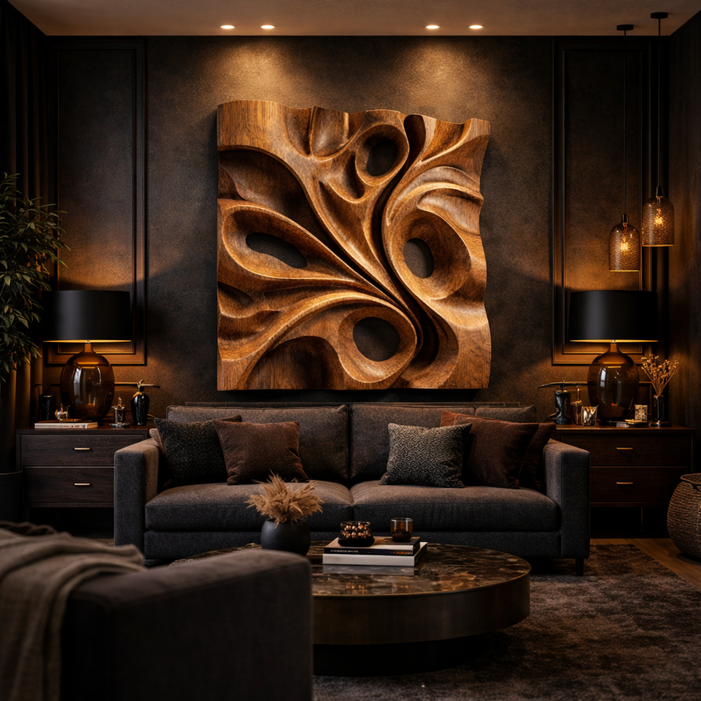 Organic Void Carved Solid Wood Wall Art Sculptural Interior Decor SINLKIWD018