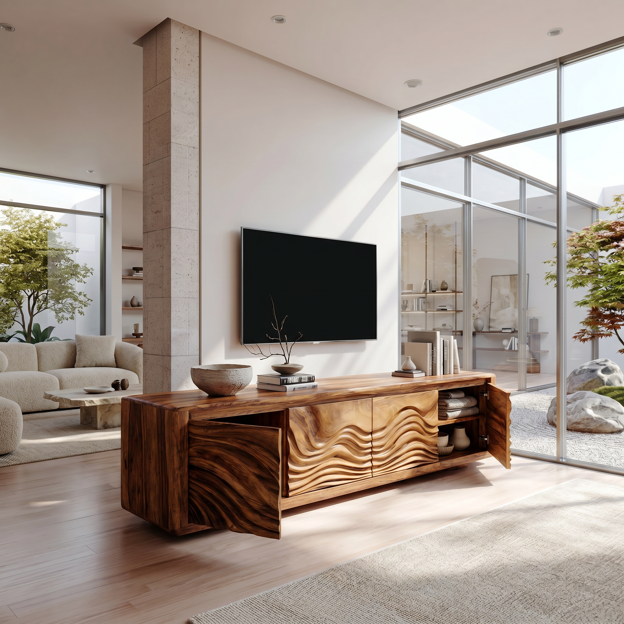 Organic Curved Media Console For Mediterranean Boho Interior SILDTTRTVC098