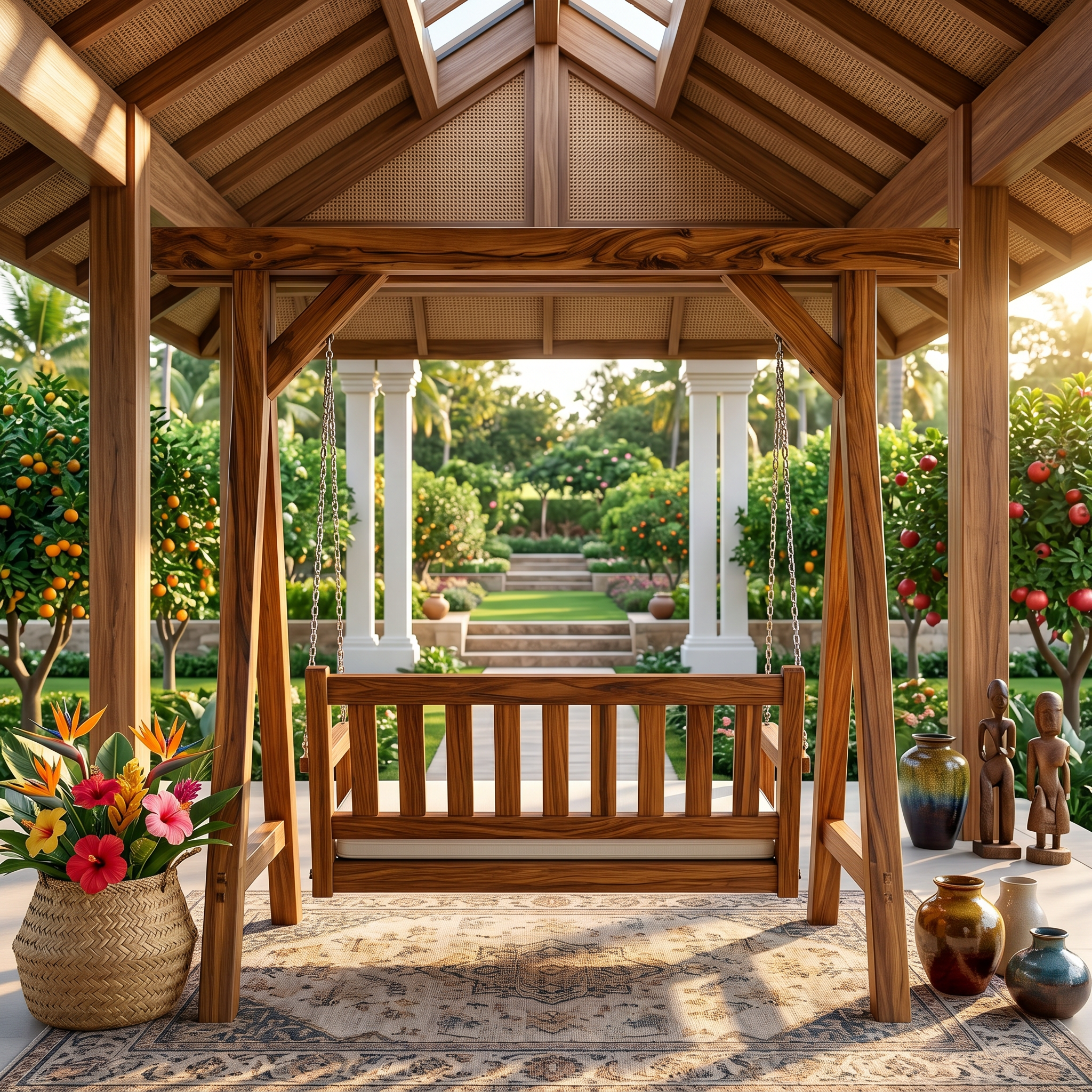 Elegant Wooden Swing With Planter Frame SILDTTRSWI013