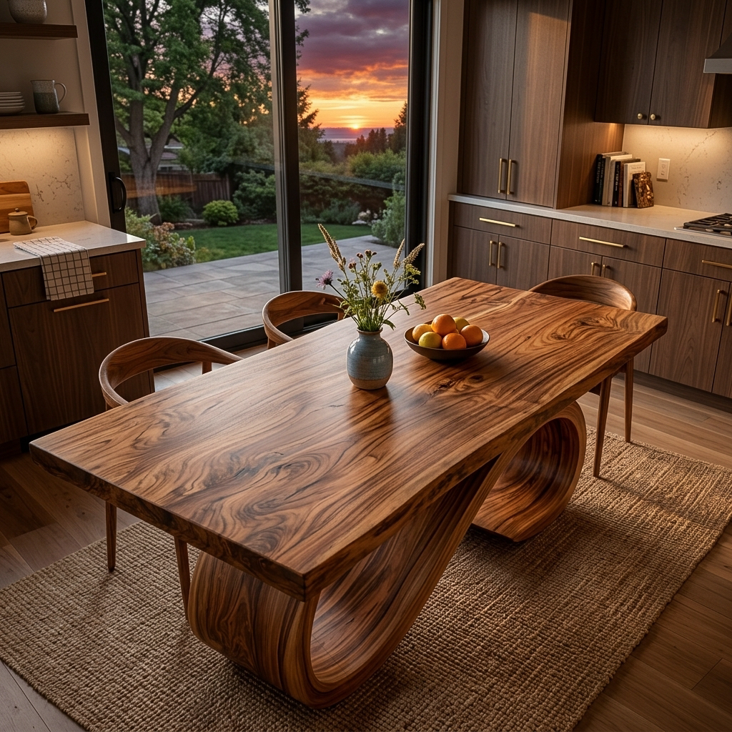 Modern Wooden Dining Table With Curved Base For Dining Area RTTHTTDN055