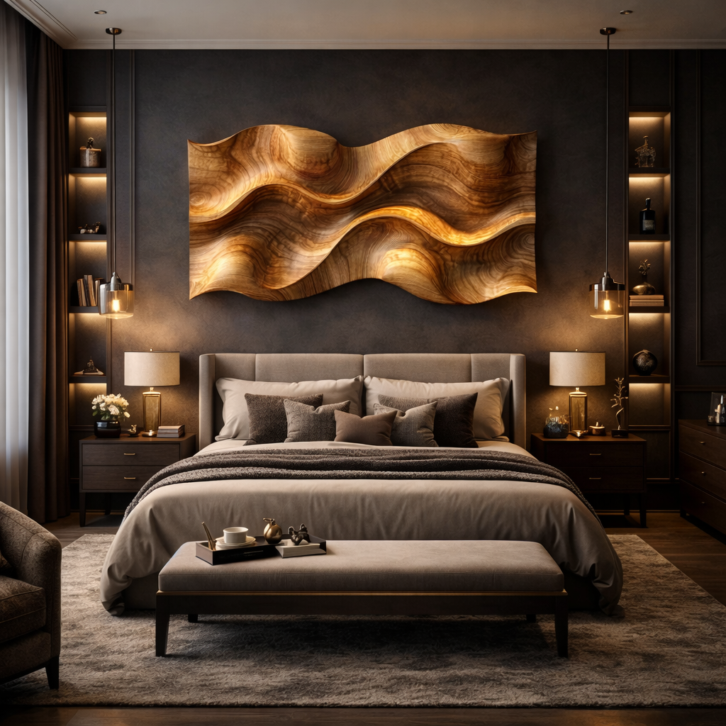 Ripple Grain Solid Wood Wall Art Organic Modern Interior Decor SINLKIWD019