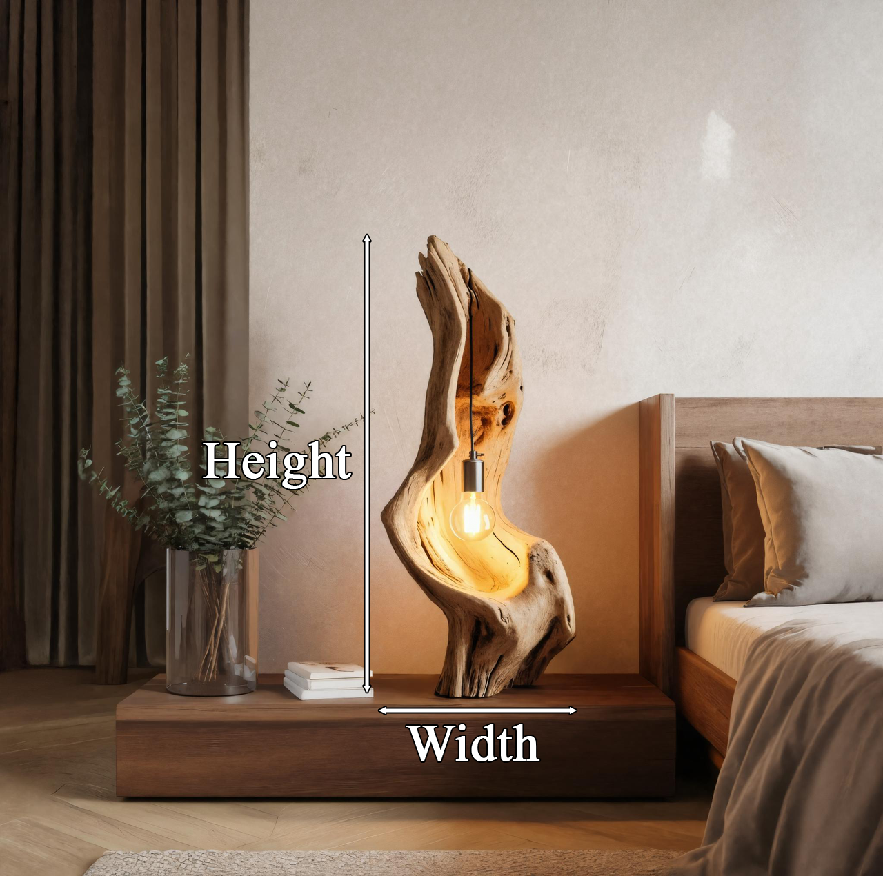 Rustic Driftwood Lamp With Exposed Bulb For Bedroom Or Living Room SITHTTLAM011