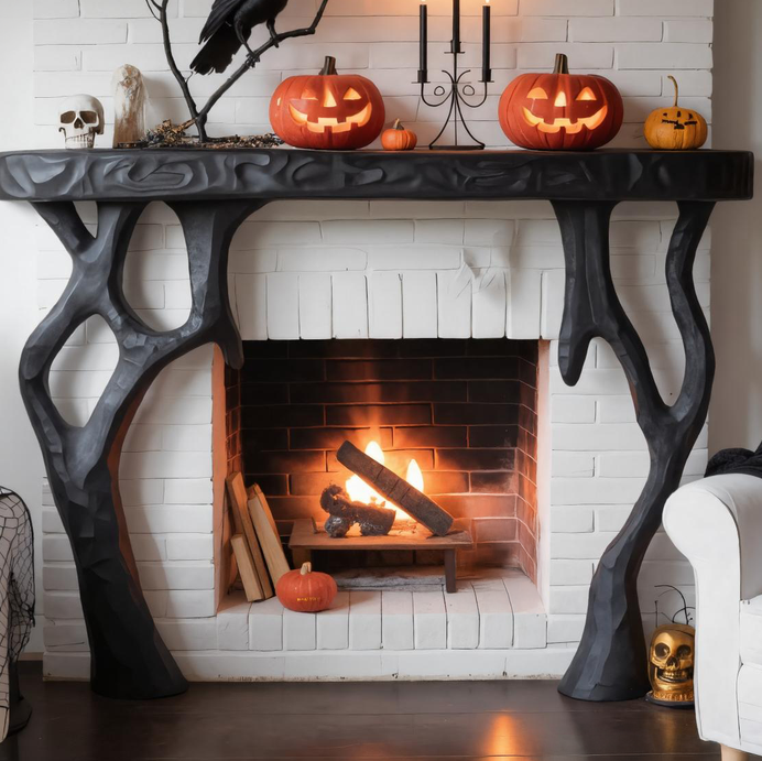 Gothic Halloween Fireplace Mantel With Branch Leg Design For Living Room SITHTTHW002