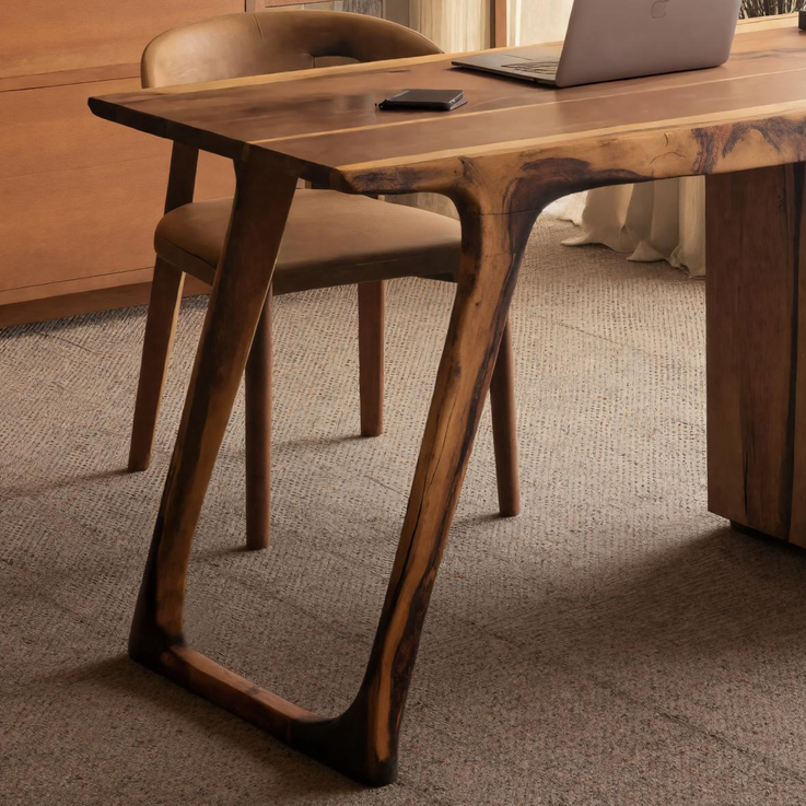 Contemporary Live Edge Office Desk With Storage Cabinet For Workspace SITHHNDE028