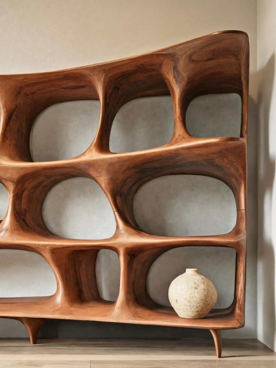 Organic Carved Bookshelf For Living Room Or Office Storage SITHTTBS032