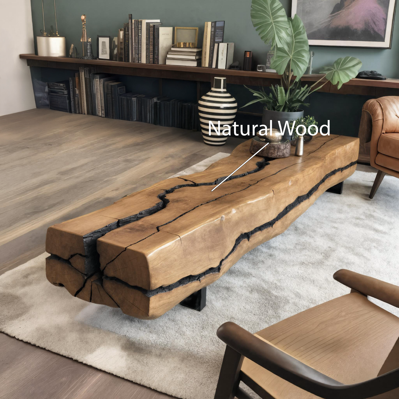 Rustic Solid Wood Coffee Table With Natural Cracks For Living Room SITHHNCF006