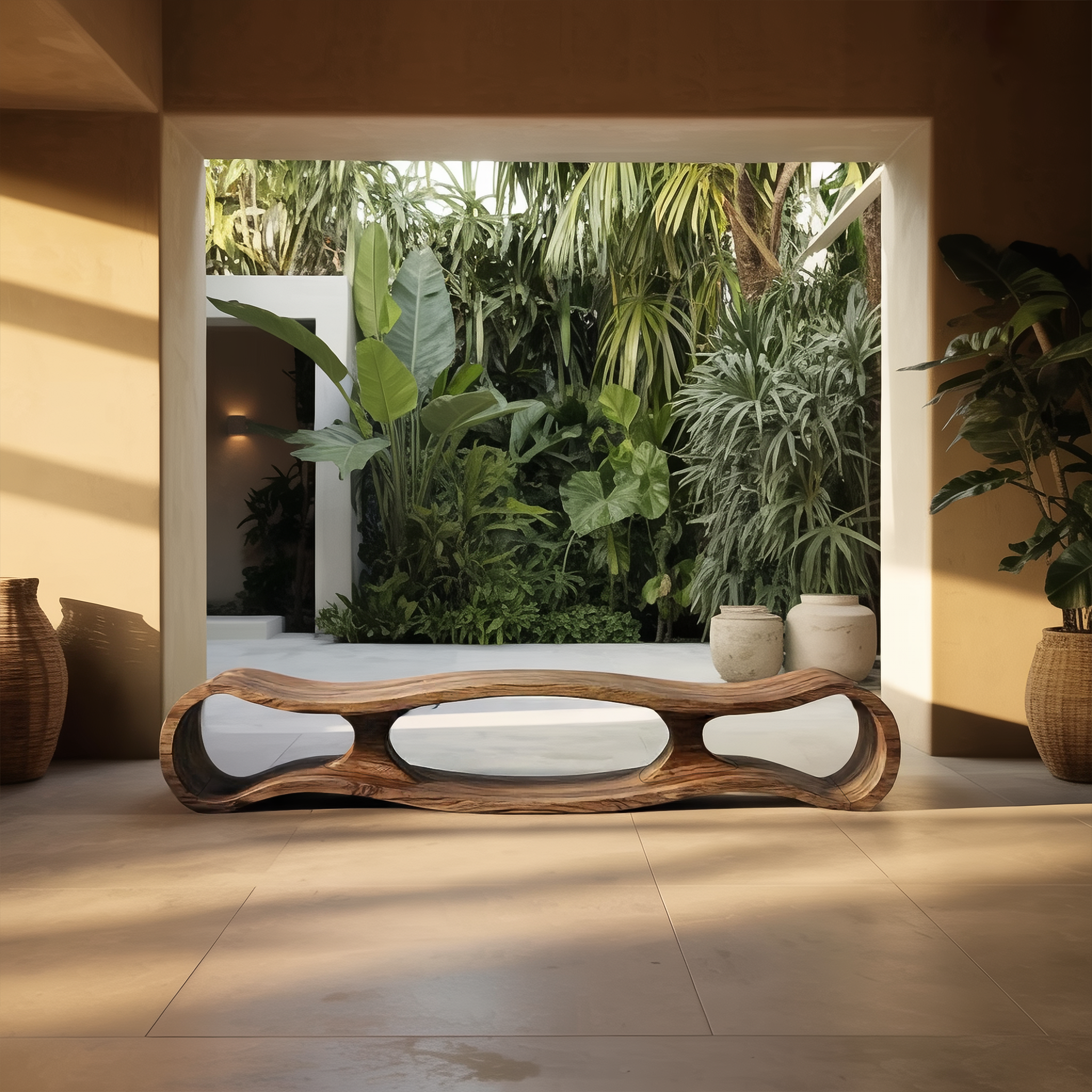 Rustic Sculptural Bench For Living Room And Entryway SINLSARS072