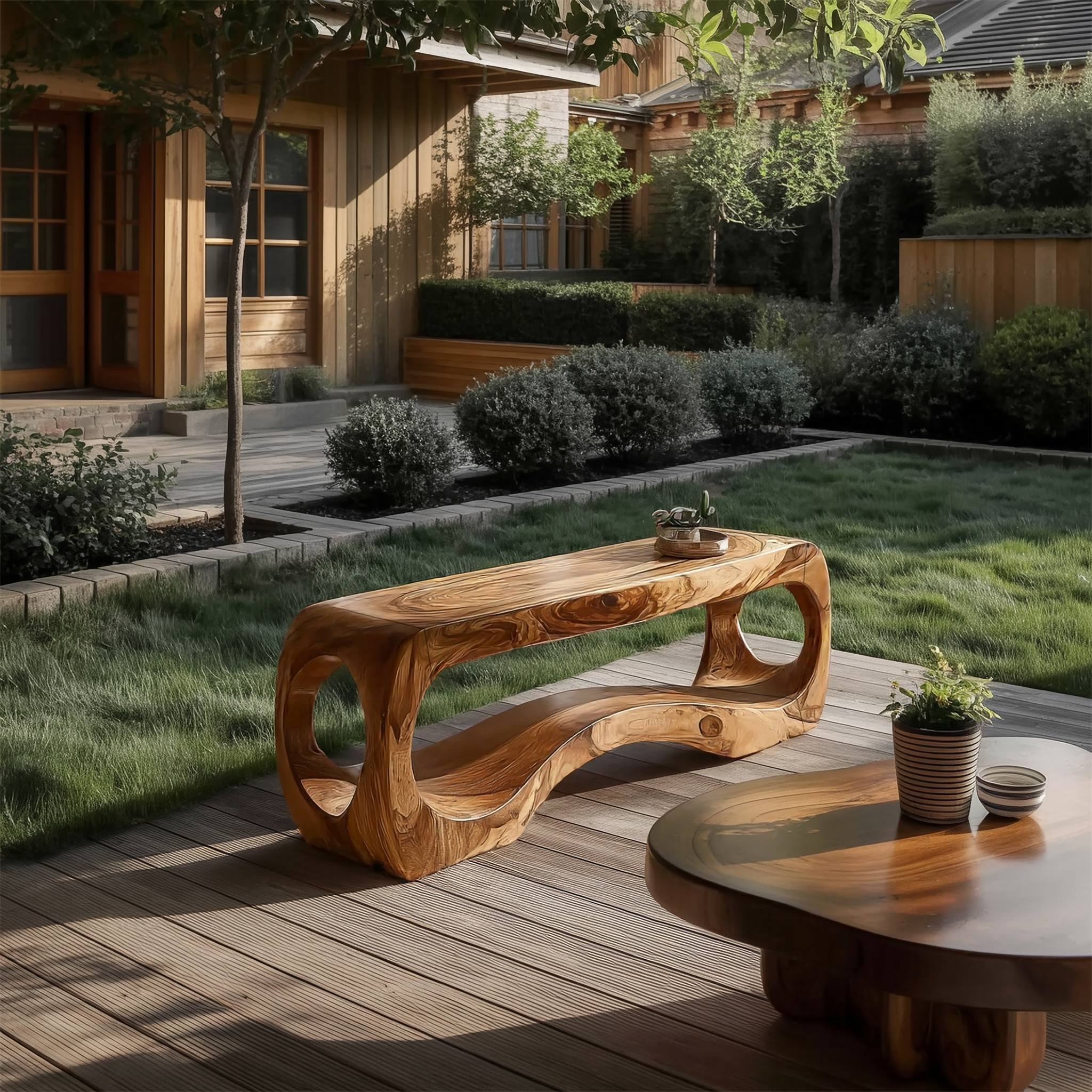 Rustic Sculptural Bench For Living Room And Entryway SINLSARS073