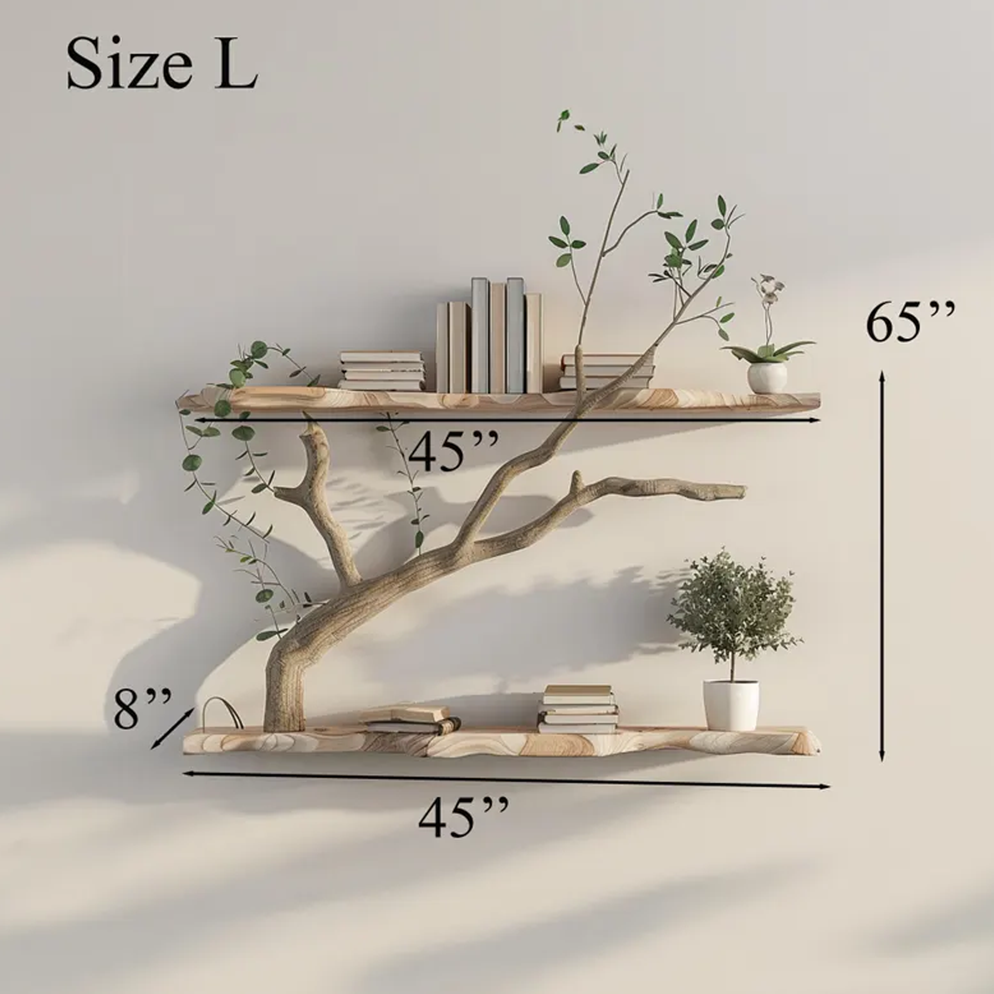 Mid Century Wooden Wall Bookshelf With Tree Branch Design Halloween Style SINLKIHW051