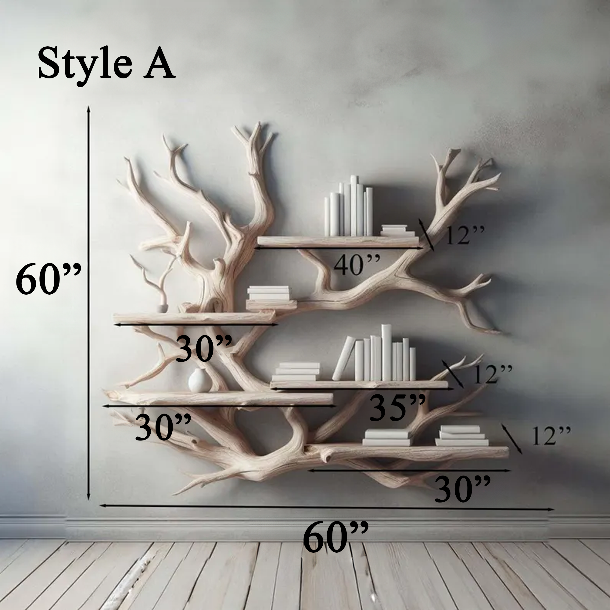 Rustic Tree Bookshelf Driftwood Wall Shelf Bookshelf Home Office Decor SINLTBS006