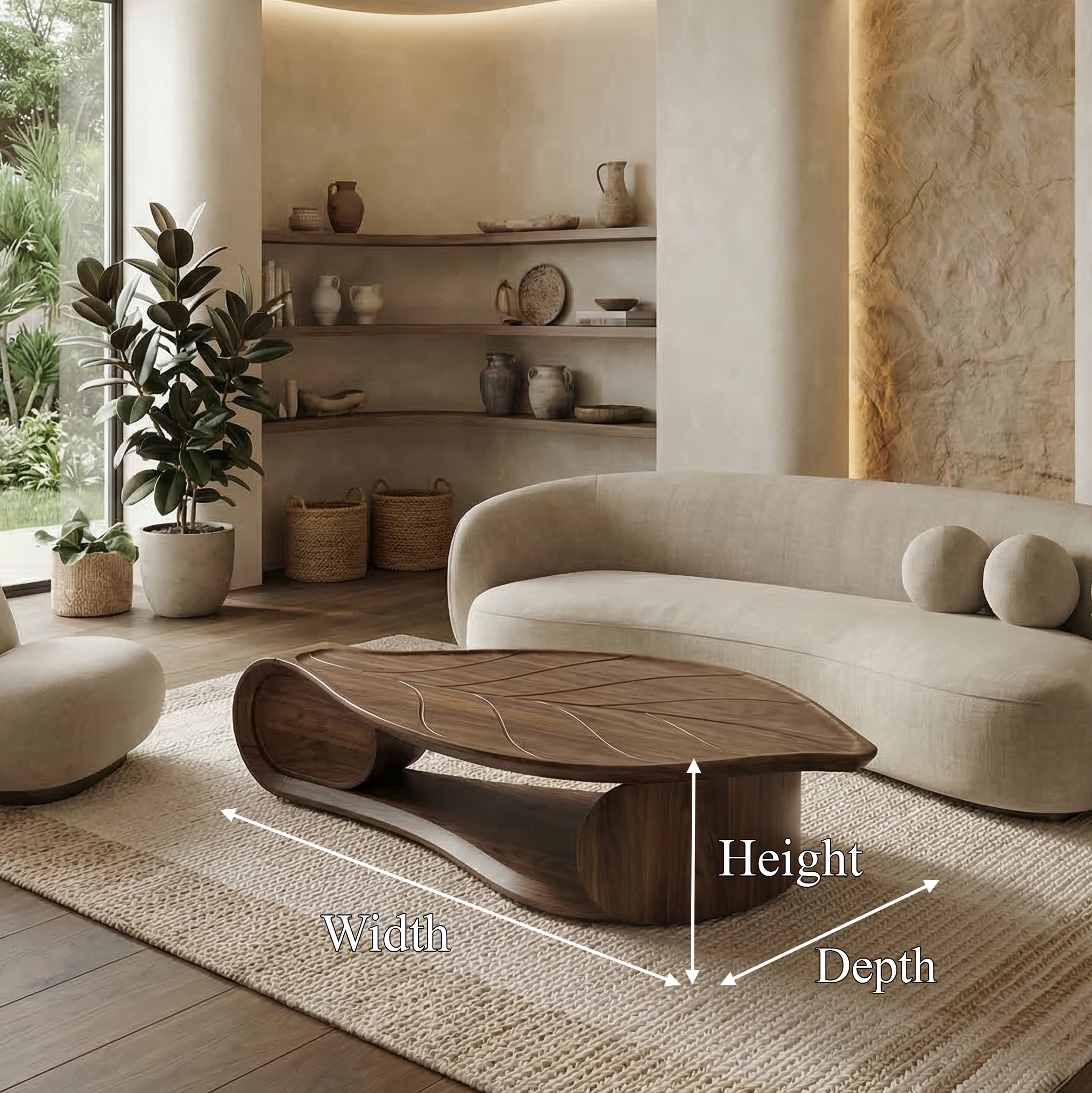 Organic Sculptural Coffee Table Solid Wood Living Room SINLSACF332