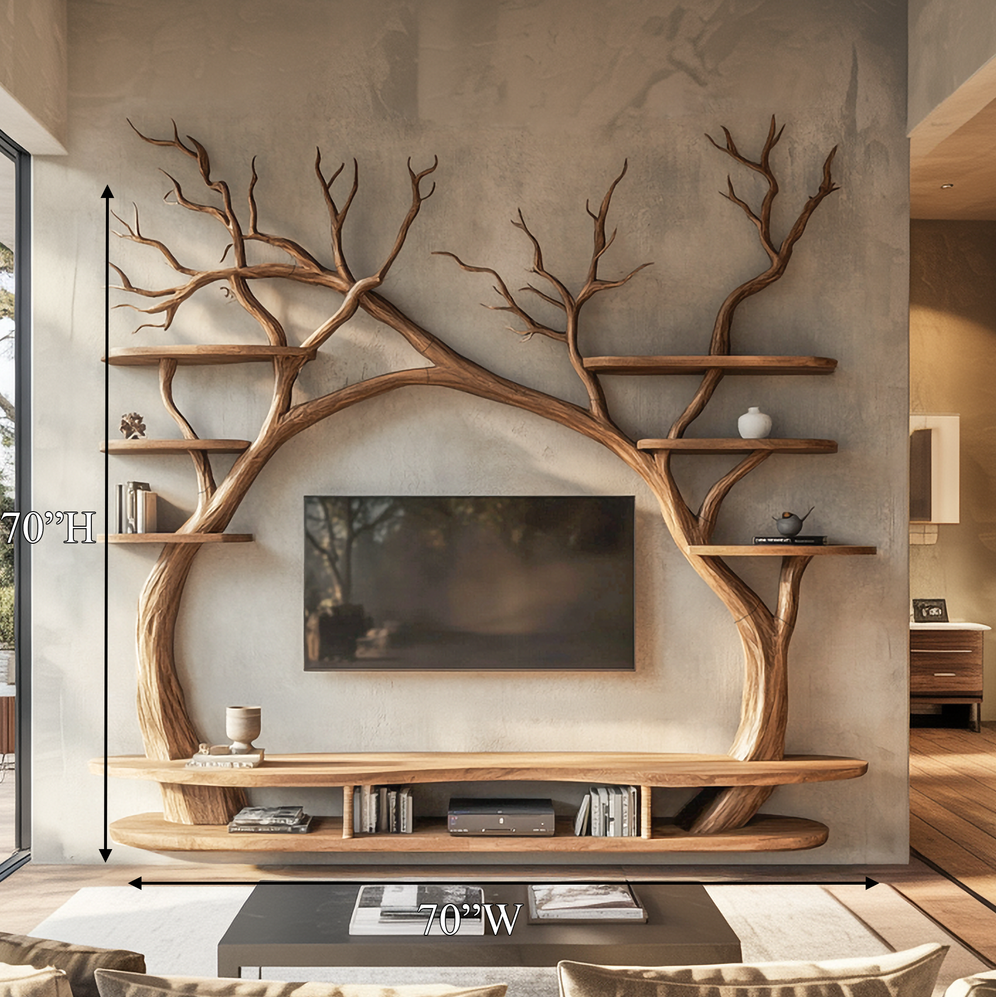 Modern Sculptural Tree TV Wall Unit For Living Room And Interior Decor SINLSATB701