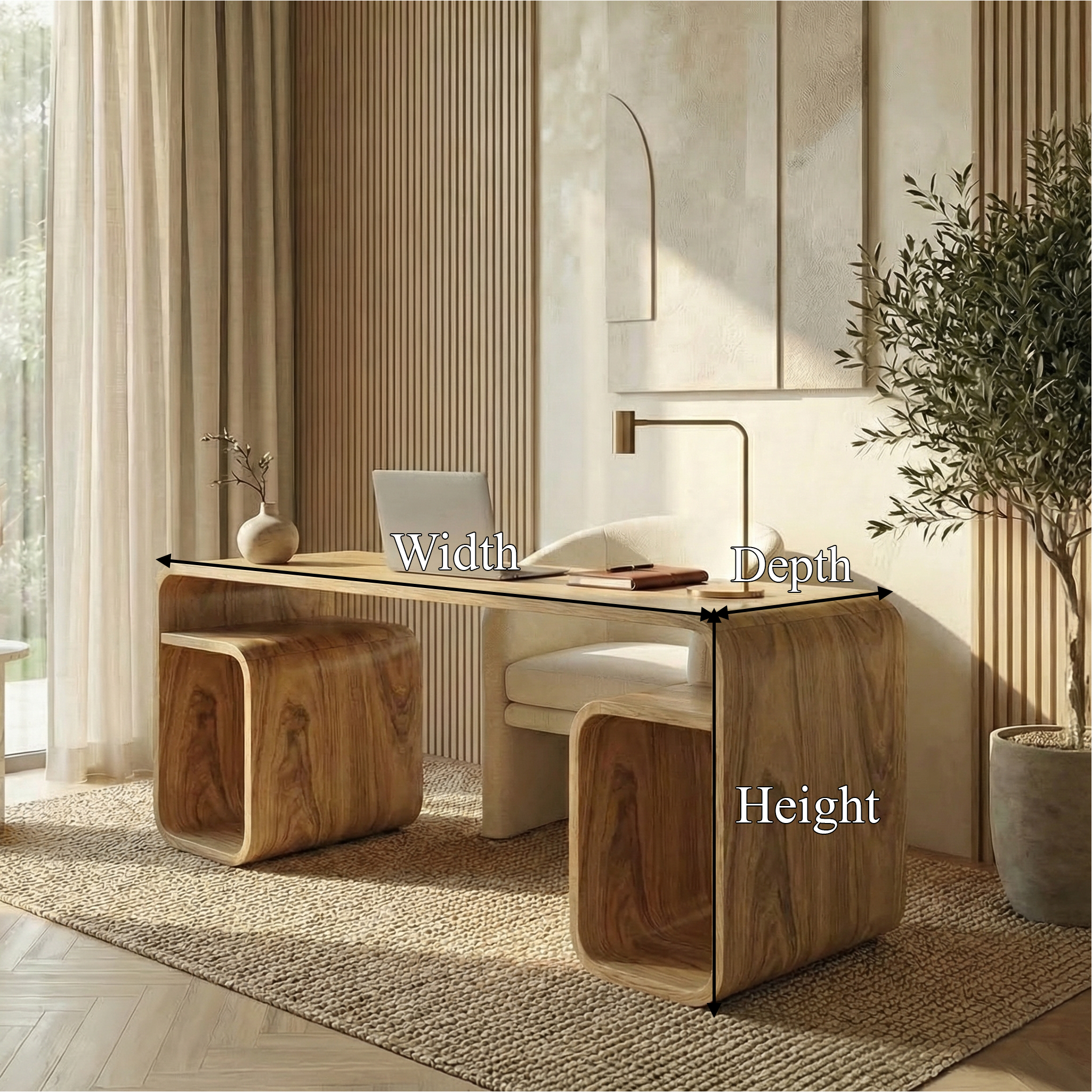 Japandi Curved Desk For Bedroom And Study Room SINLSADK094