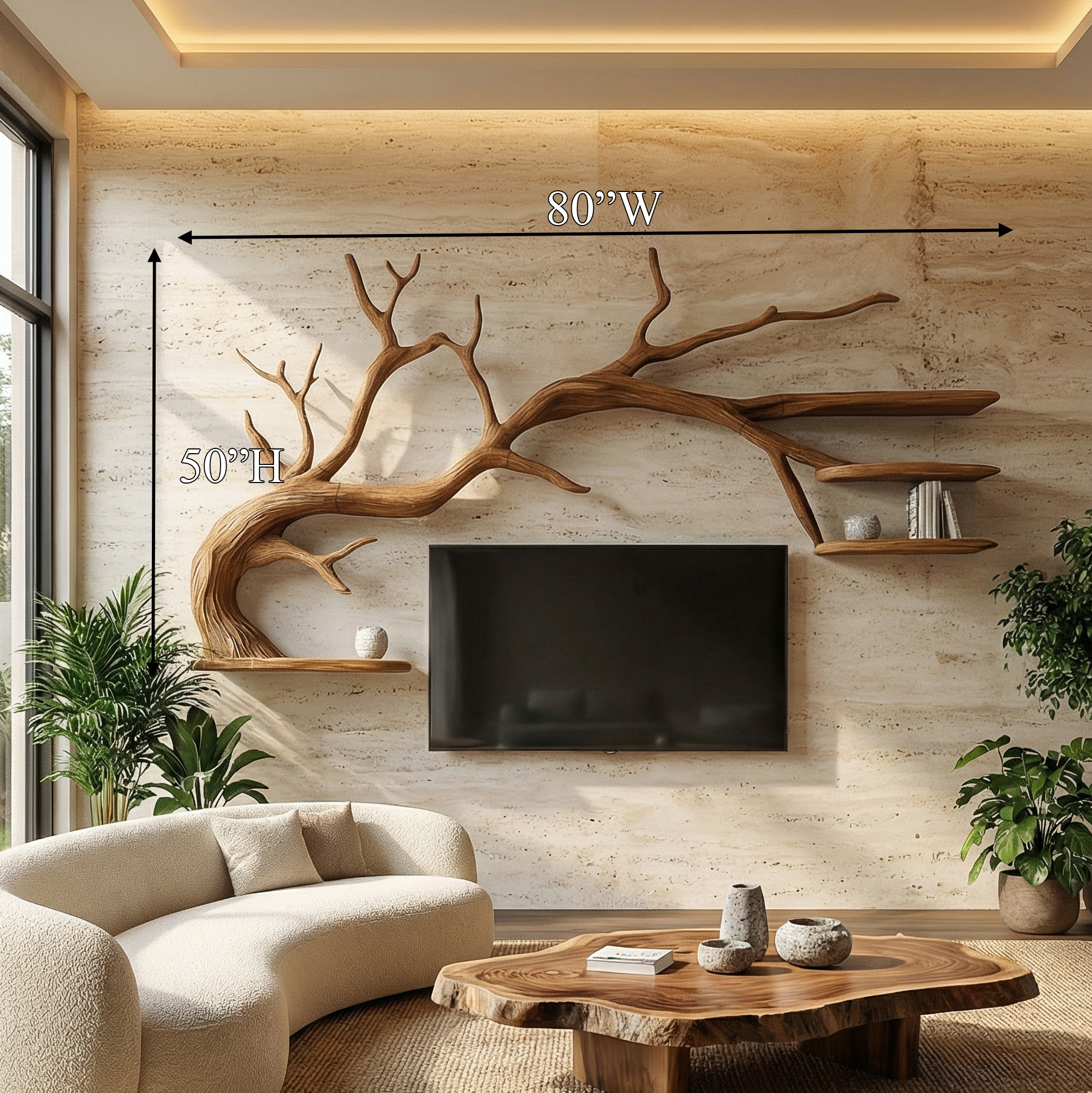 Modern Sculptural Tree TV Wall System For Living Room And Media Area SINLSATB703