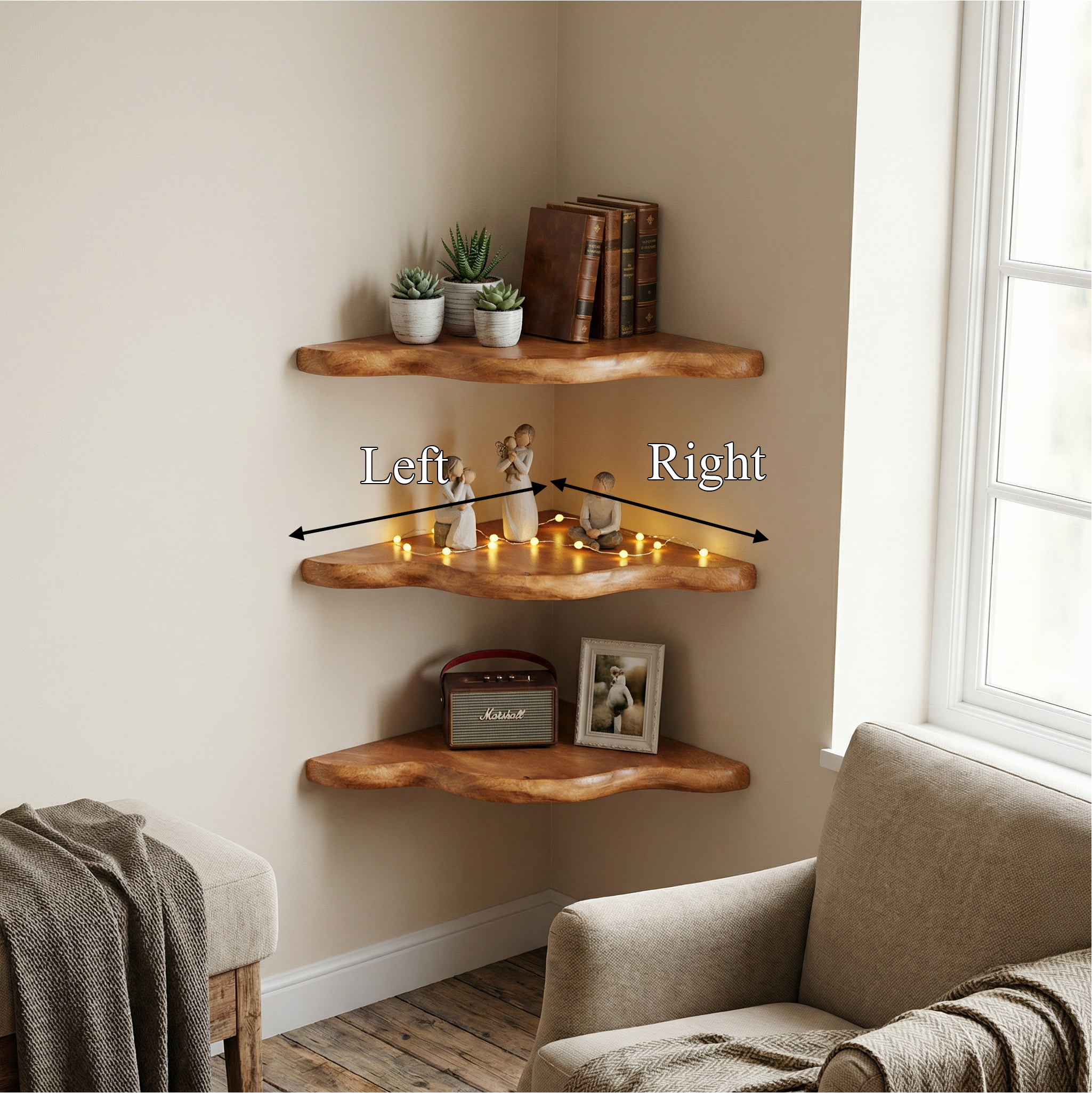 Rustic Floating Corner Shelf For Living Room And Interior Decor SINLSACN017