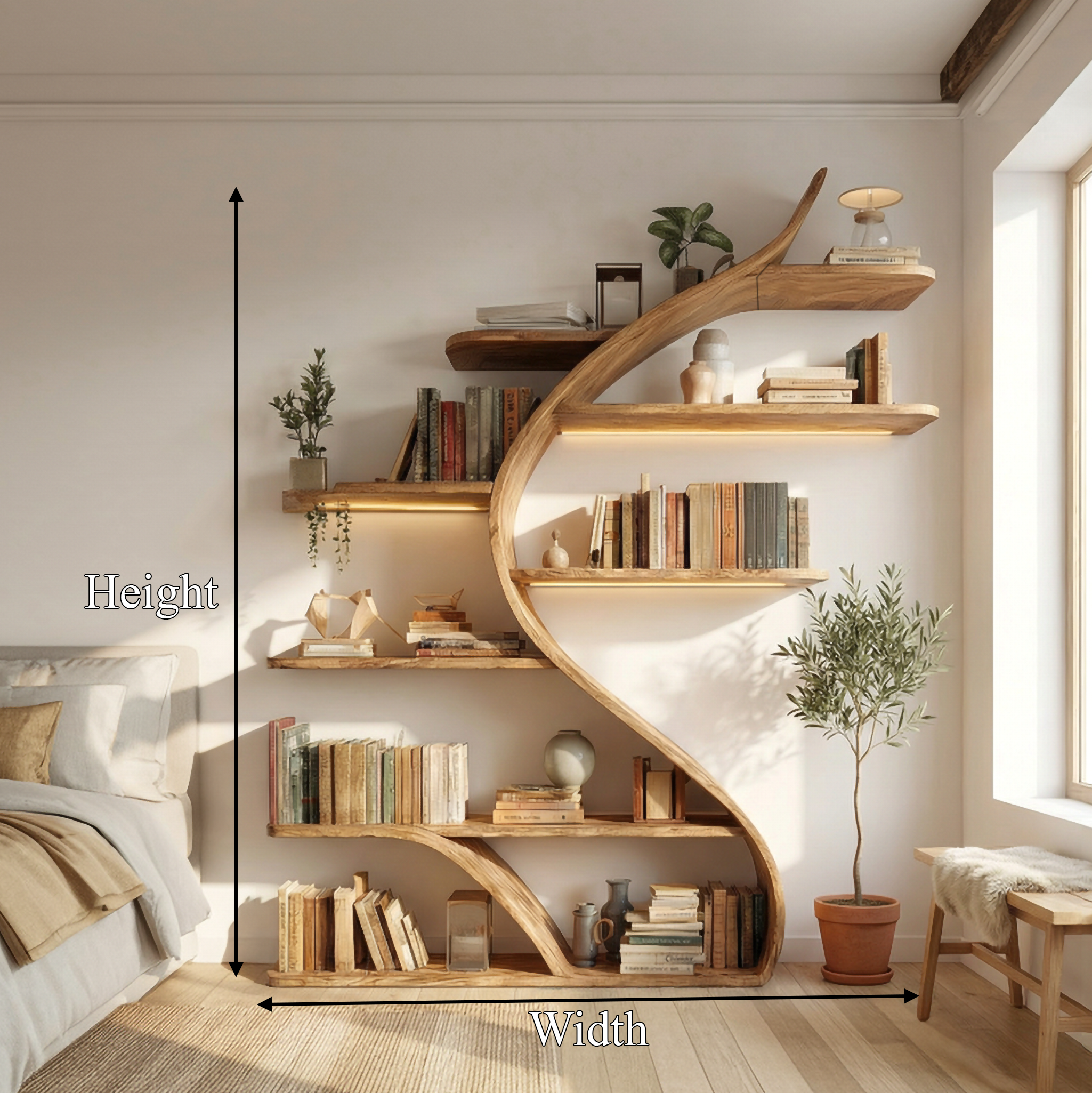Rustic Curved Wall Bookshelf For Bedroom And Living Room SINLSASC471