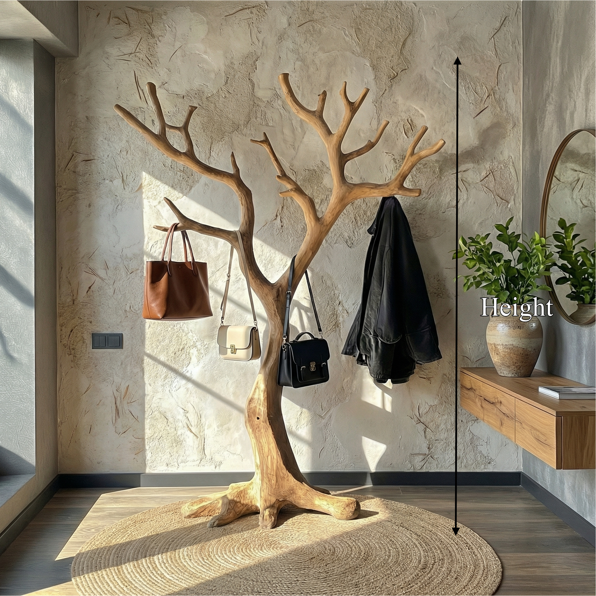 Rustic Sculptural Coat Rack For Entryway And Modern Rustic Interior SINLSATCR102