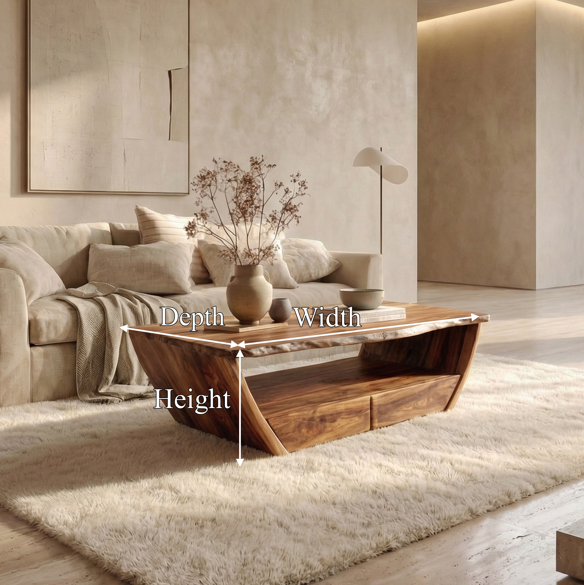 Natural Coffee Table With Open Storage Living Room SINLSACF330