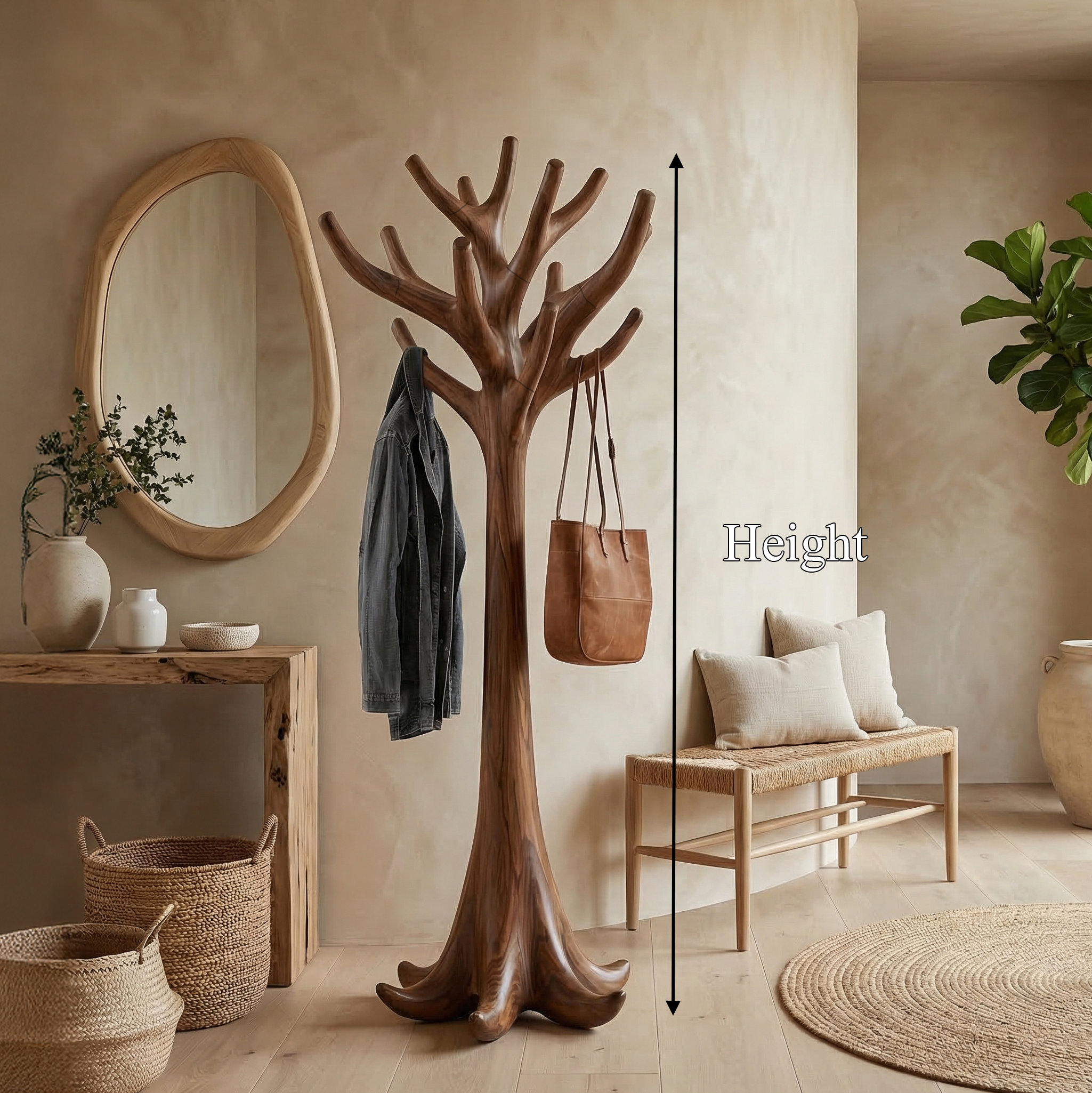 Rustic Artistic Tree Coat Rack For Entryway And Interior Space SINLSATCR104