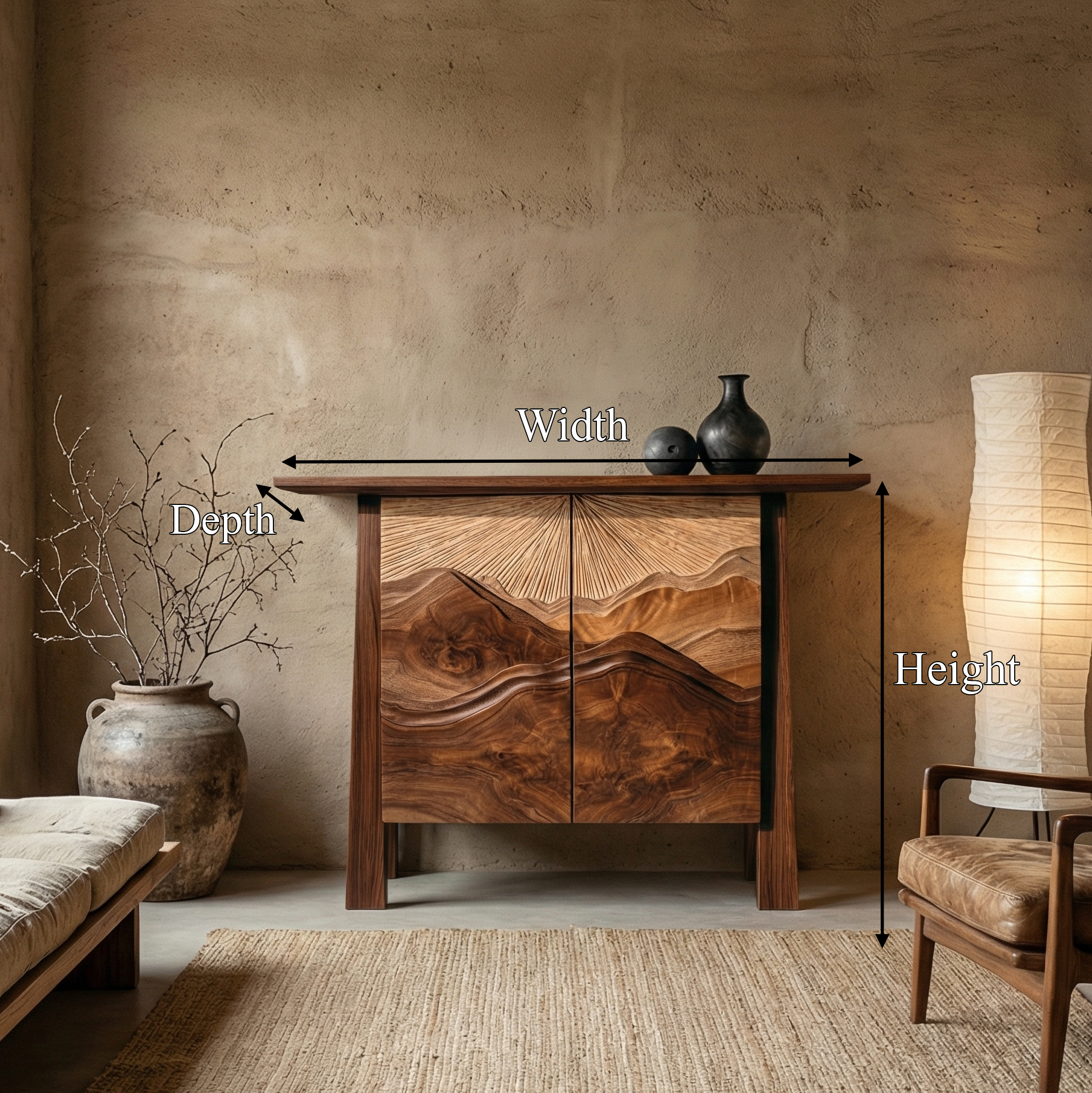 Rustic Mountain Carved Cabinet For Living Room And Dining Room SINLSASC474
