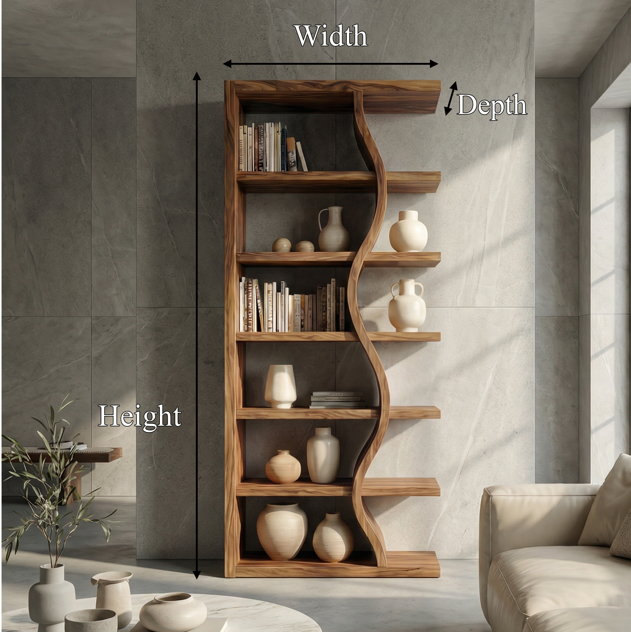 Rustic Wave Bookshelf For Living Room And Studio SINLSASC480