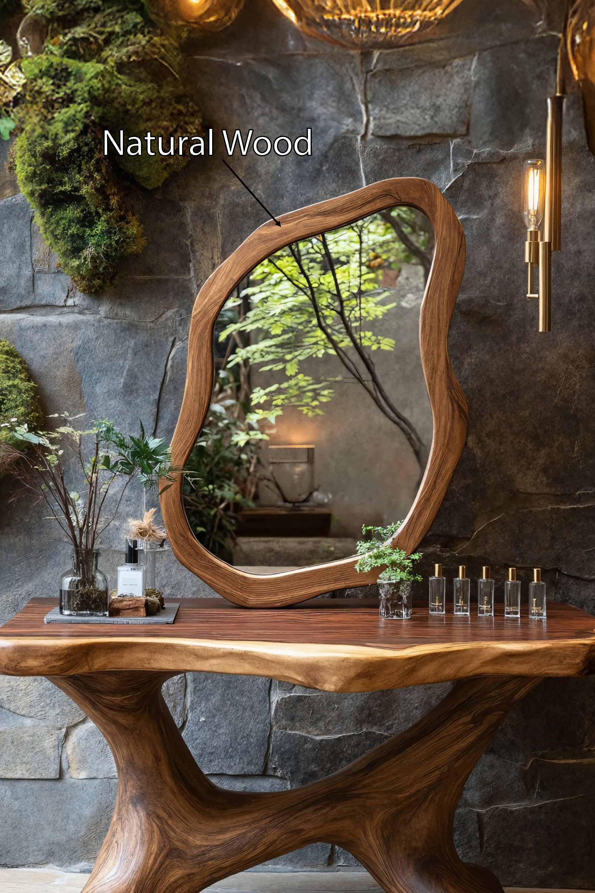 Irregular Wooden Mirror For Boho Bathroom Furniture SILDTTRMI036