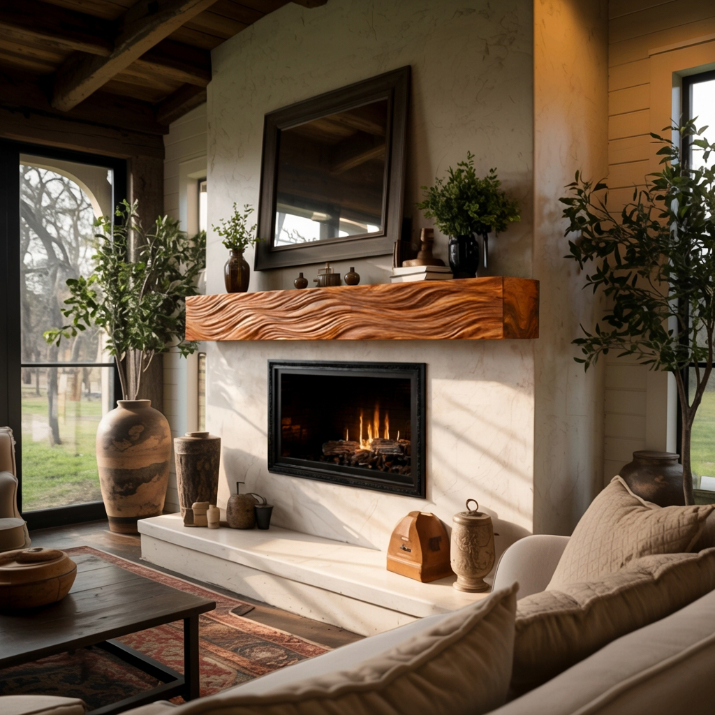 Rustic Wooden Floating Fireplace Shelf For Living Decor RTTHTTFS019