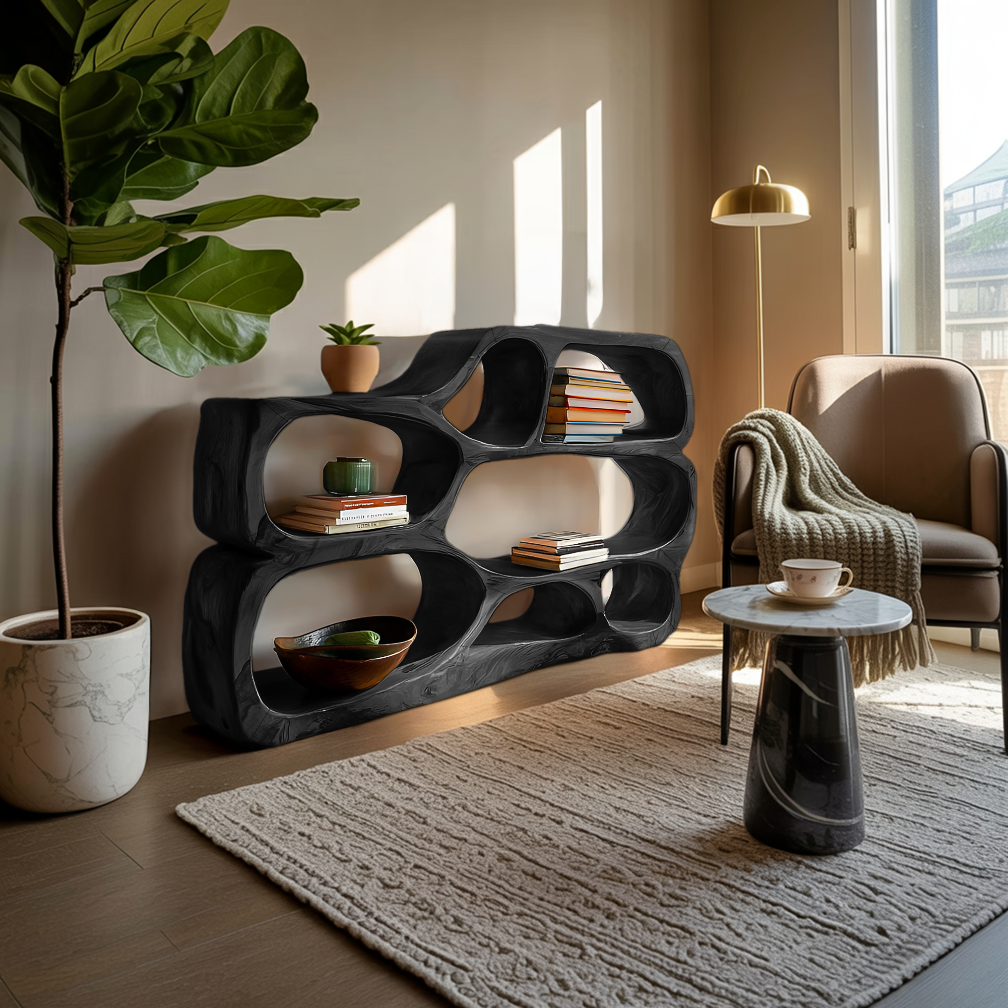 Artistic Curved Bookshelf For Living Room Styling RTTHTTBS043