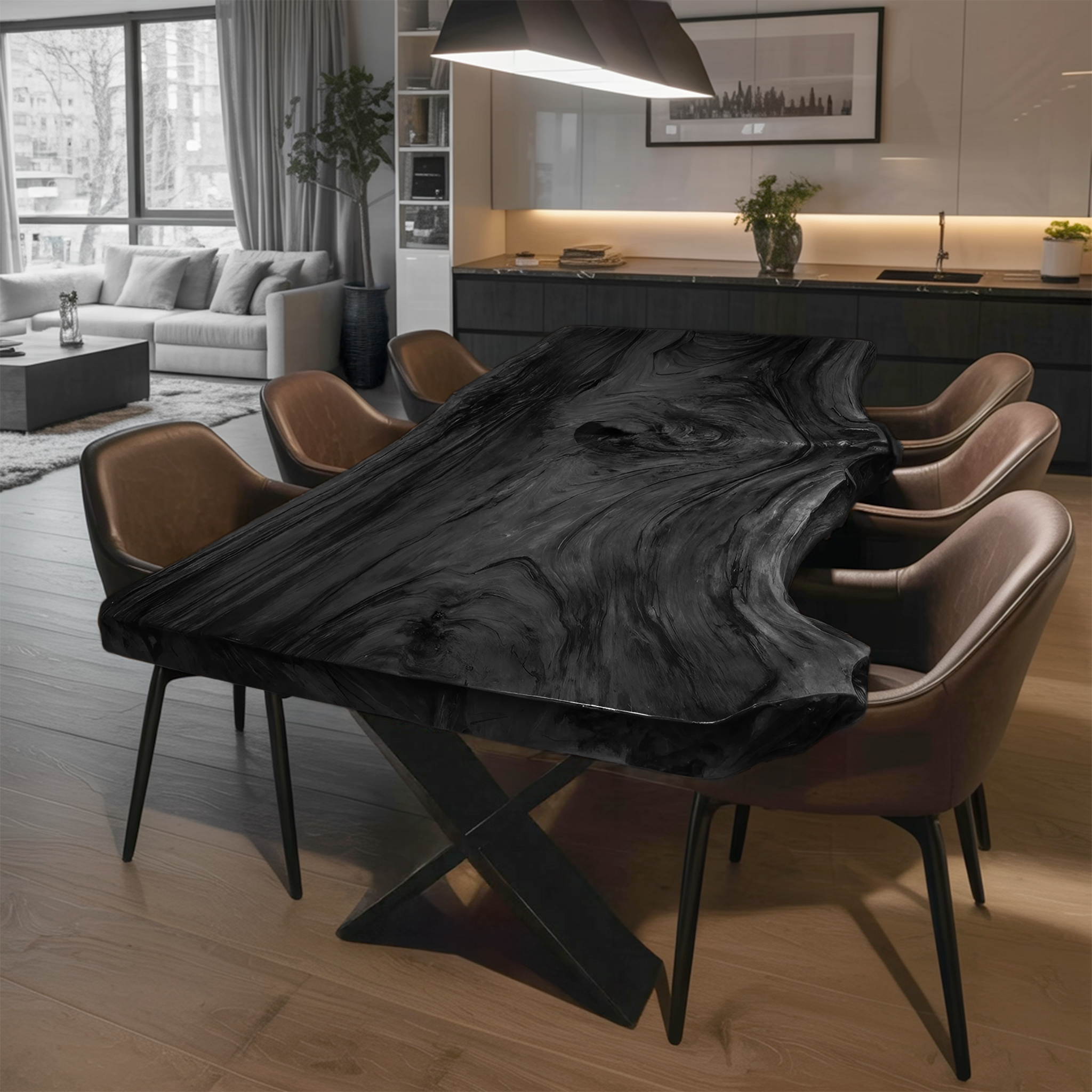 Dining Room Modern Live Edge Dining Table Natural Grain SILDTTRDN021